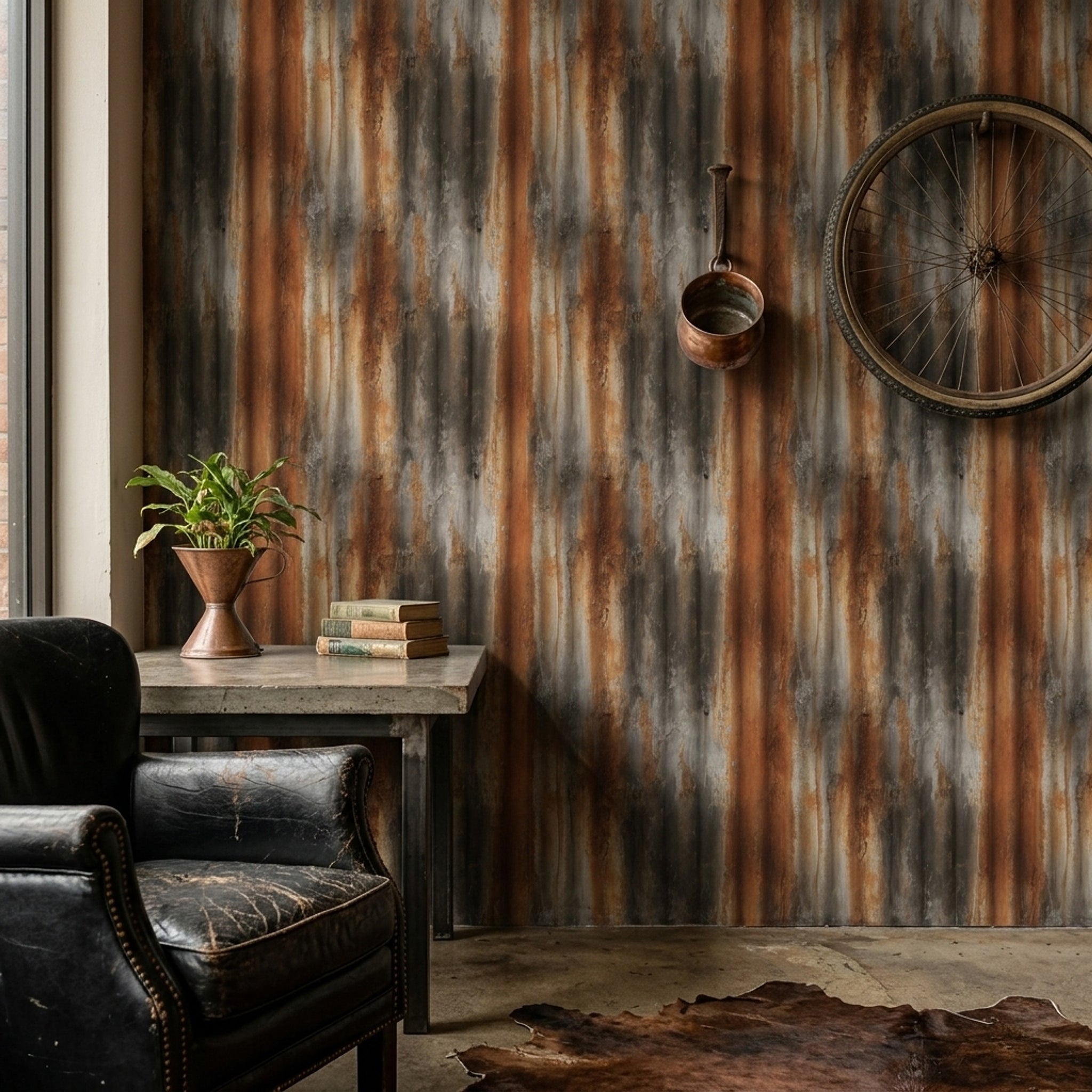 Weathered Metal Wallpaper Distressed Texture Patina Decorative Mural