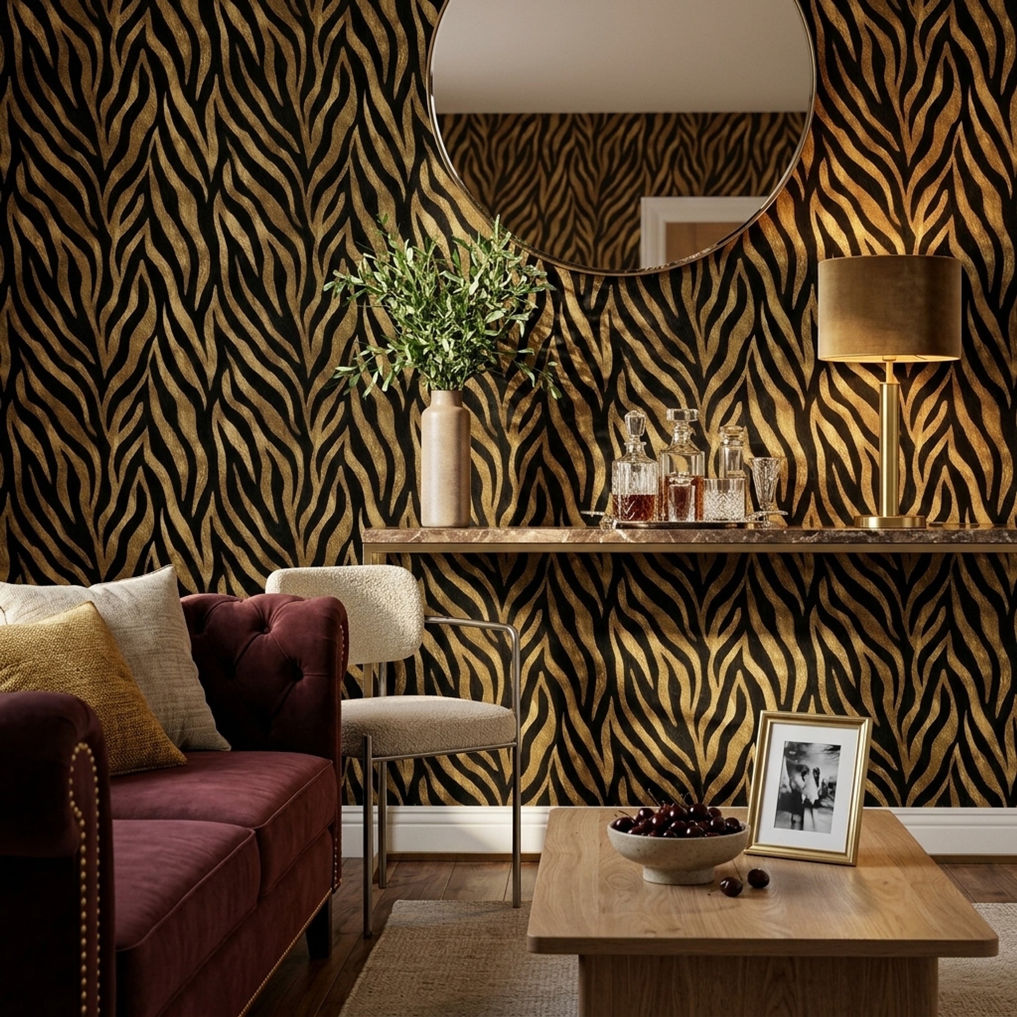 Black And Gold Wallpaper Zebra Stripes Removable Animal Print Wall Decor
