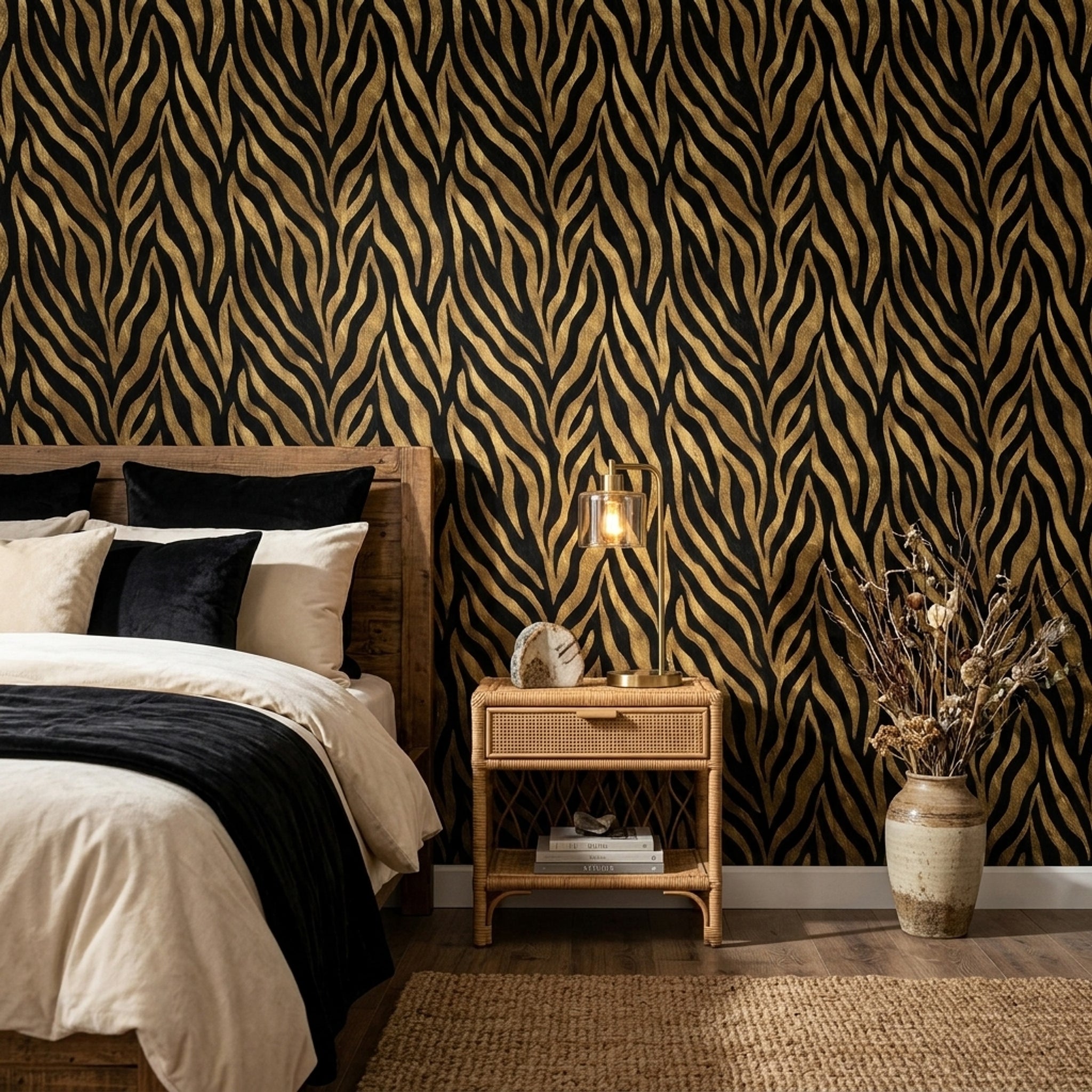 Black And Gold Wallpaper Zebra Stripes Removable Animal Print Wall Decor