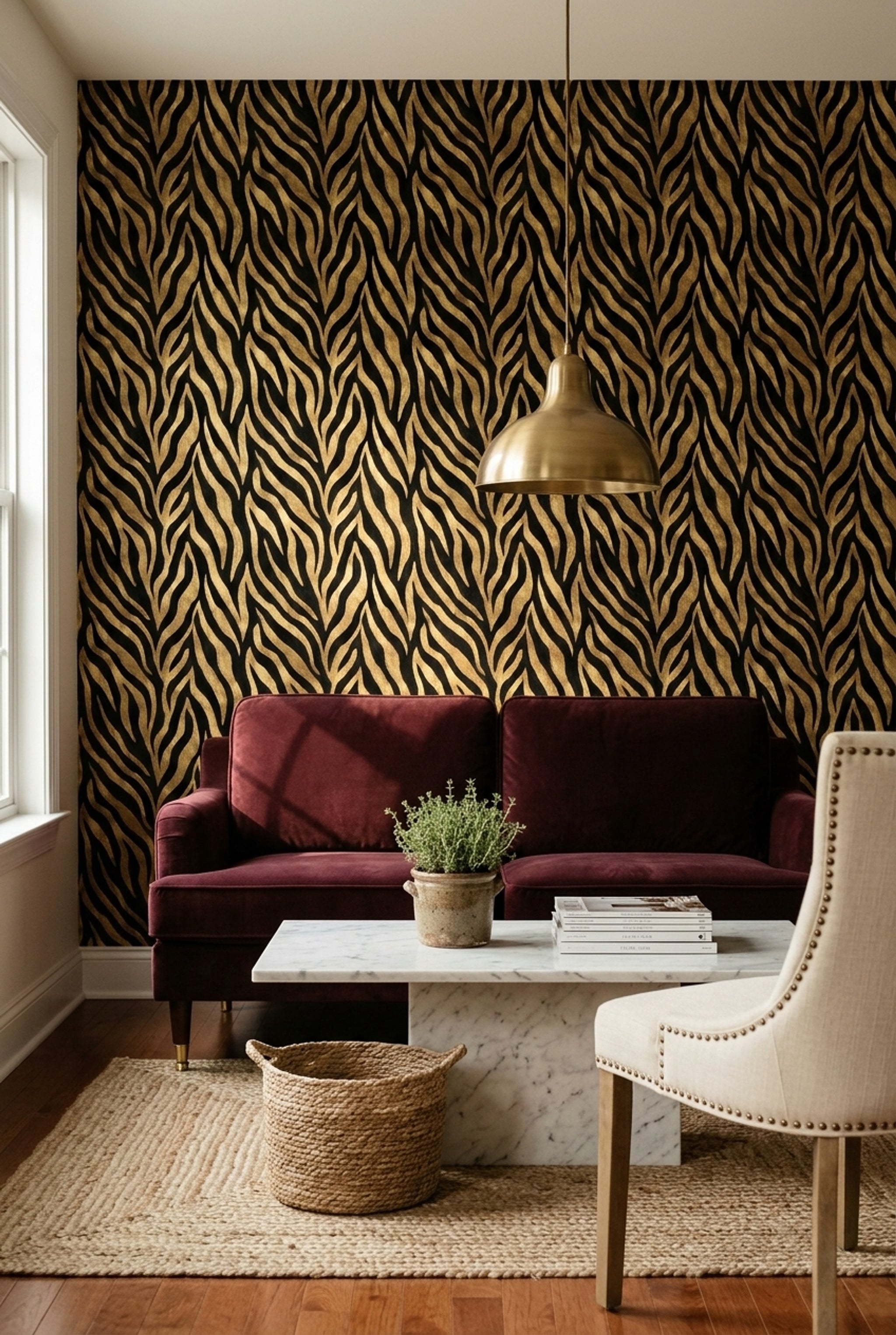Black And Gold Wallpaper Zebra Stripes Removable Animal Print Wall Decor