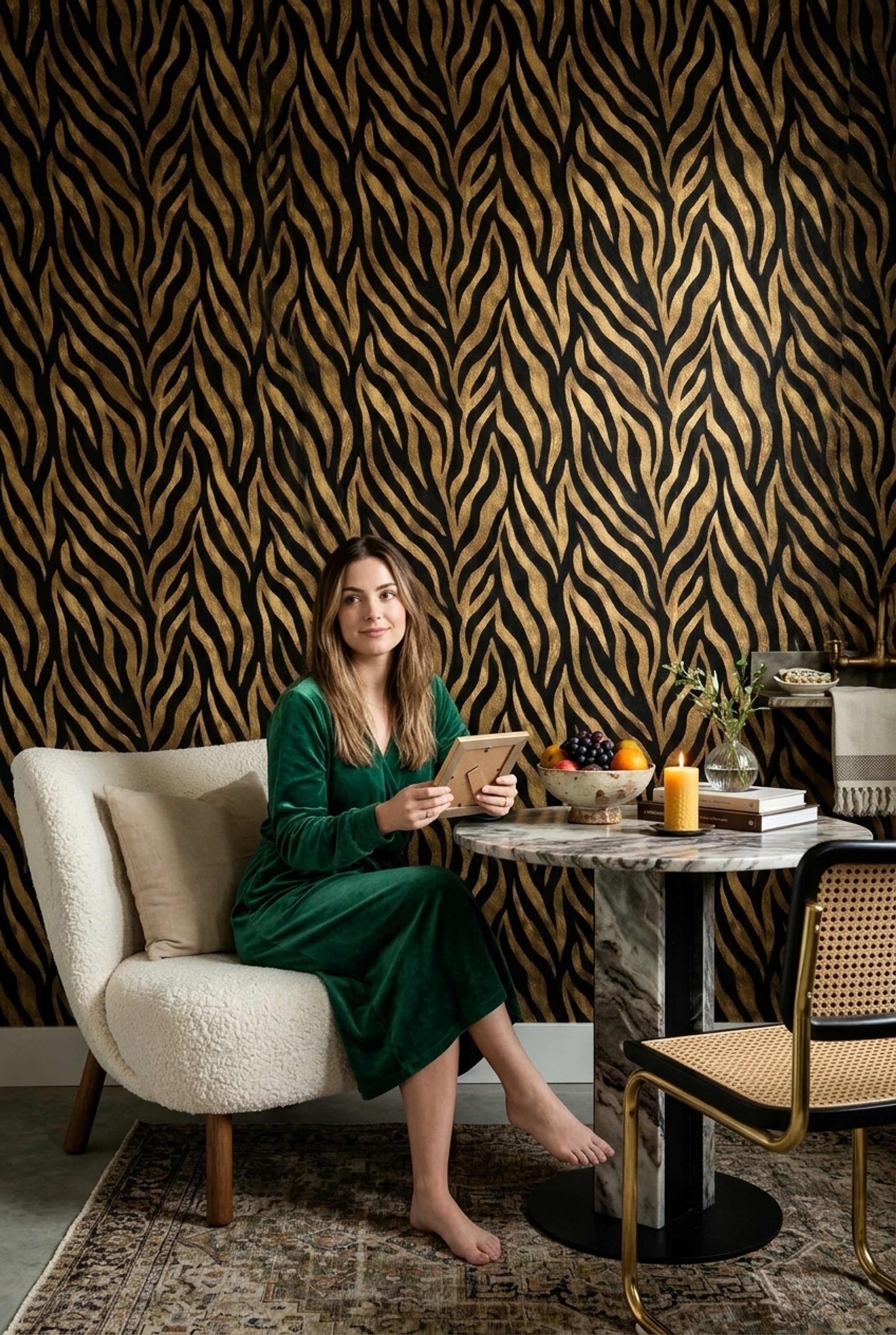 Black And Gold Wallpaper Zebra Stripes Removable Animal Print Wall Decor