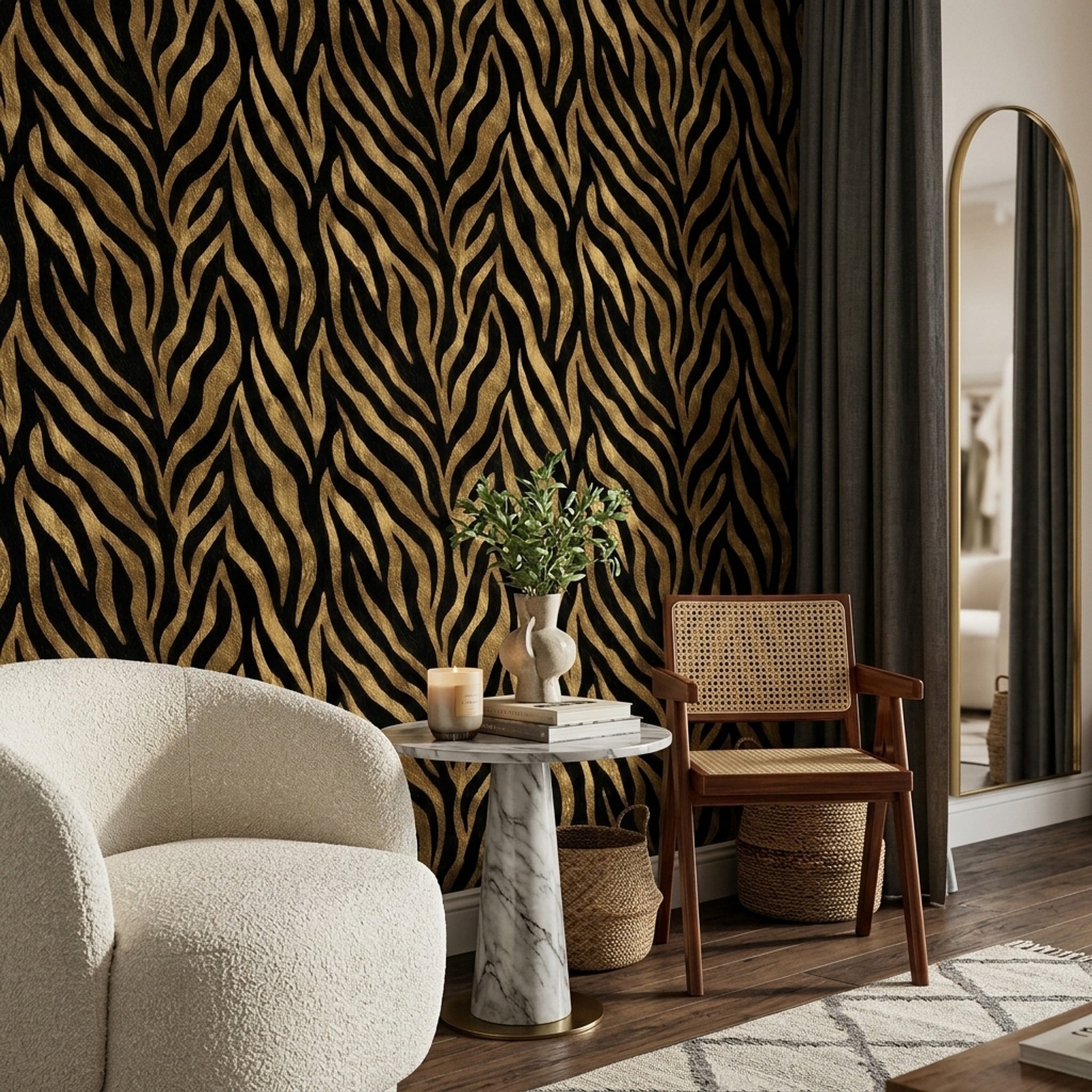 Black And Gold Wallpaper Zebra Stripes Removable Animal Print Wall Decor