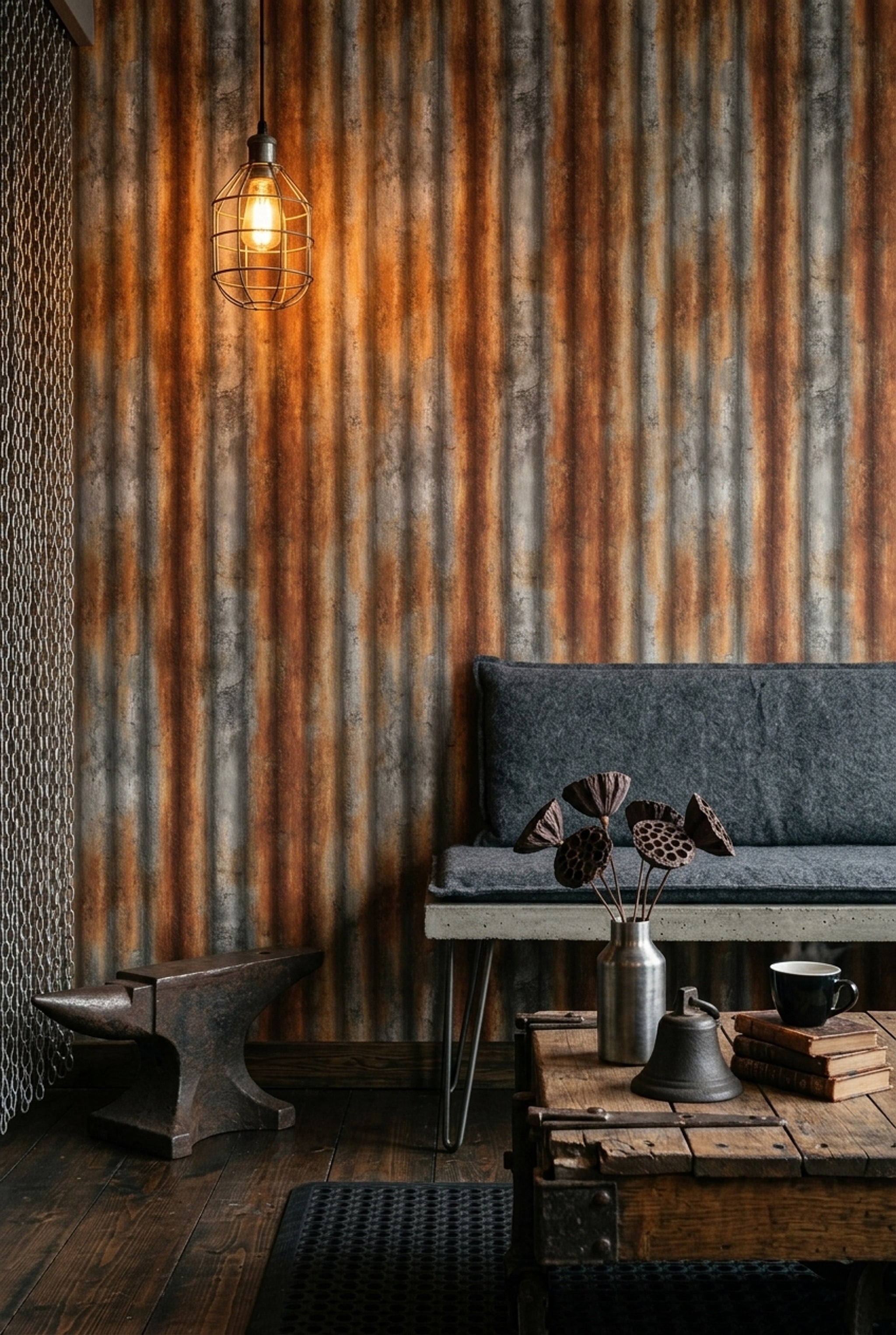 Weathered Metal Wallpaper Corrugated Texture Industrial Decorative Mural