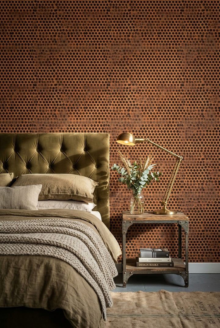 Perforated Panel Wallpaper Dark Rusty Metal Removable Wall Decor