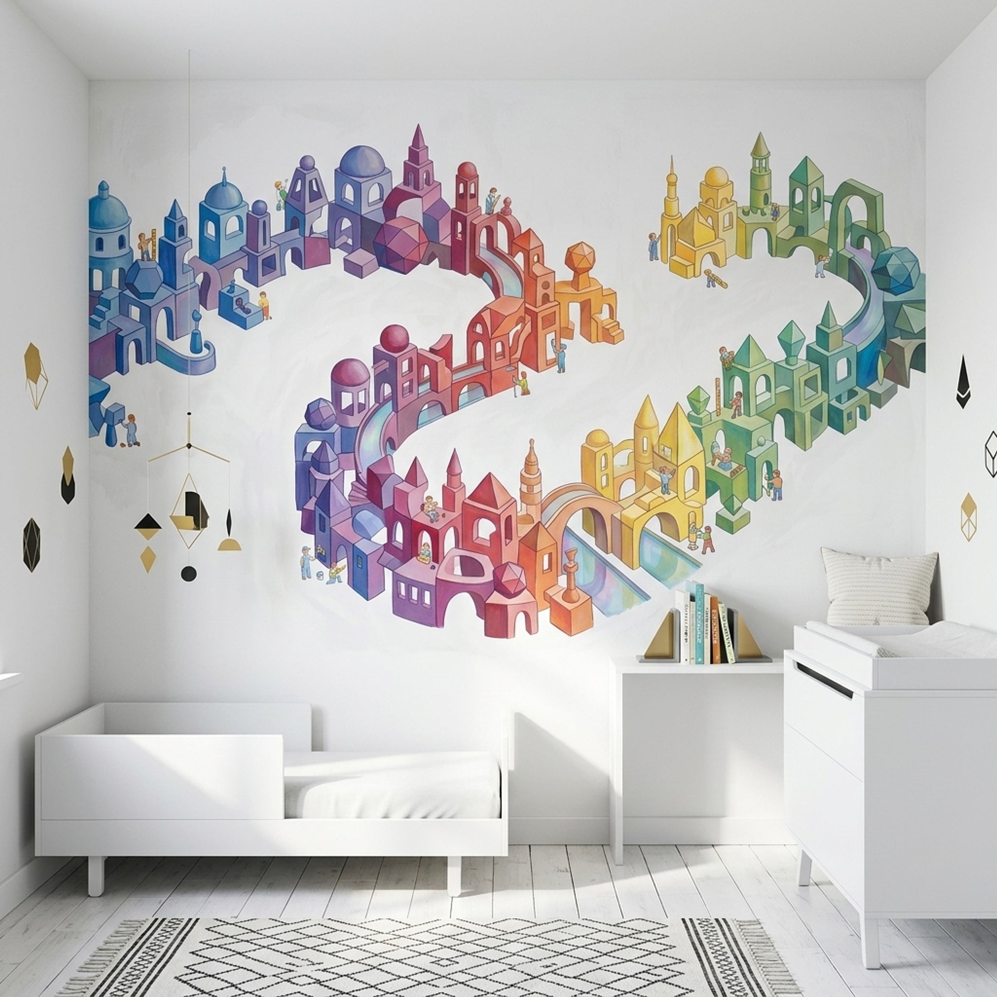 White Background Wallpaper Geometric Architecture Removable Wall Decor