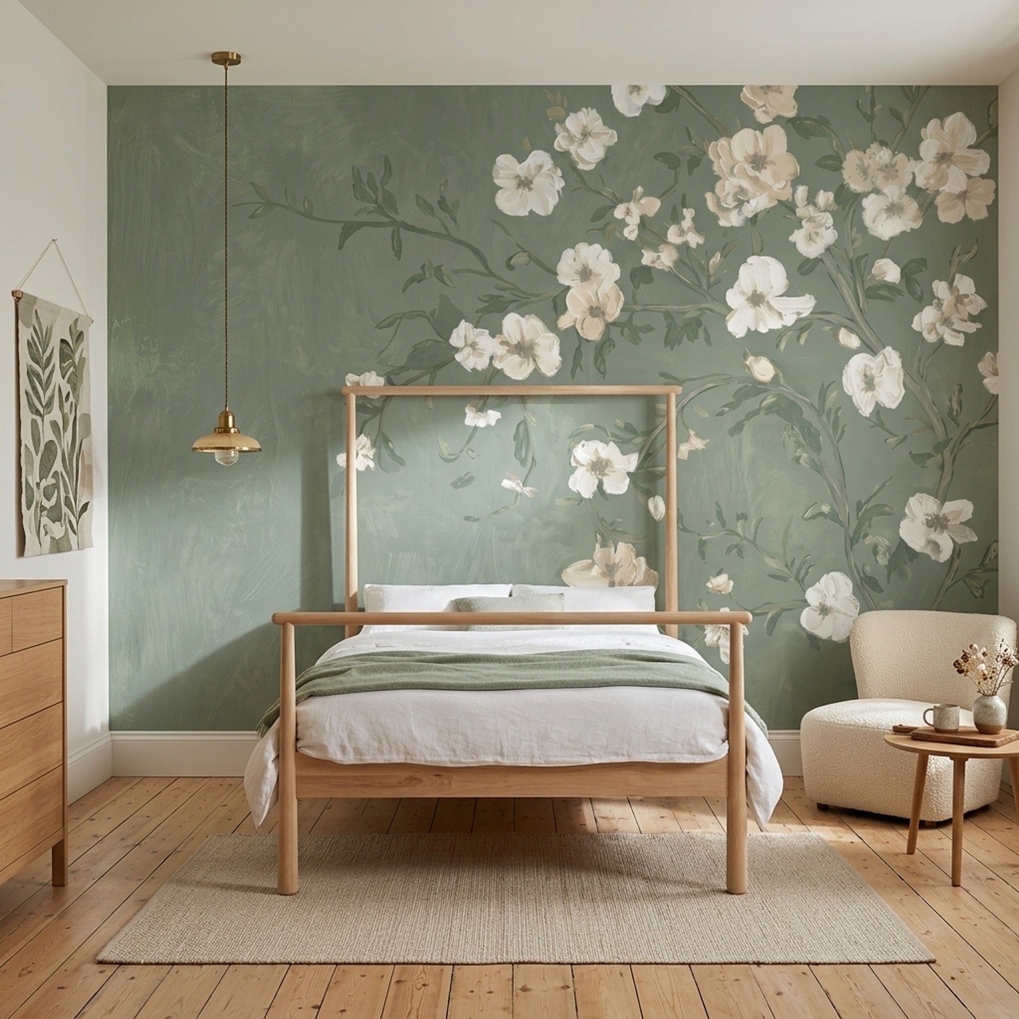 Muted Green Wallpaper Sage Botanical Wall Mural