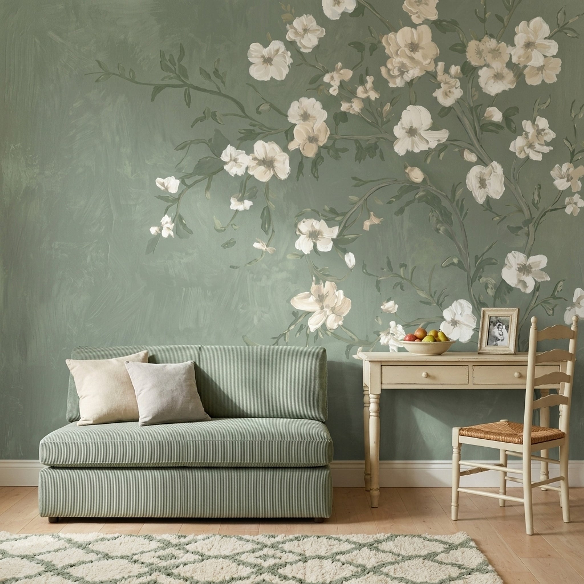Muted Green Wallpaper Sage Botanical Wall Mural