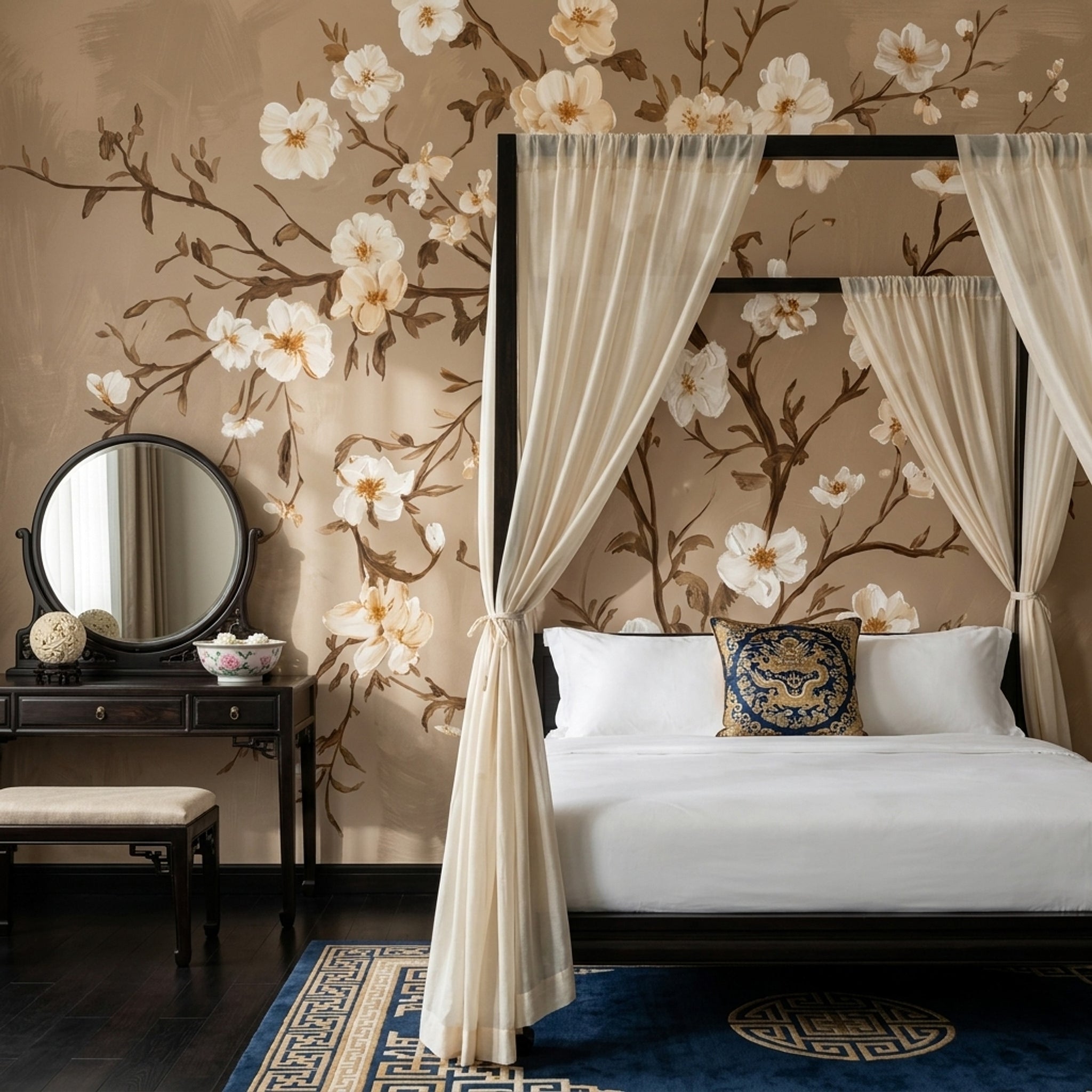 Floral Branches Wallpaper White Blossoms Botanical Mural Removable Wall Decor