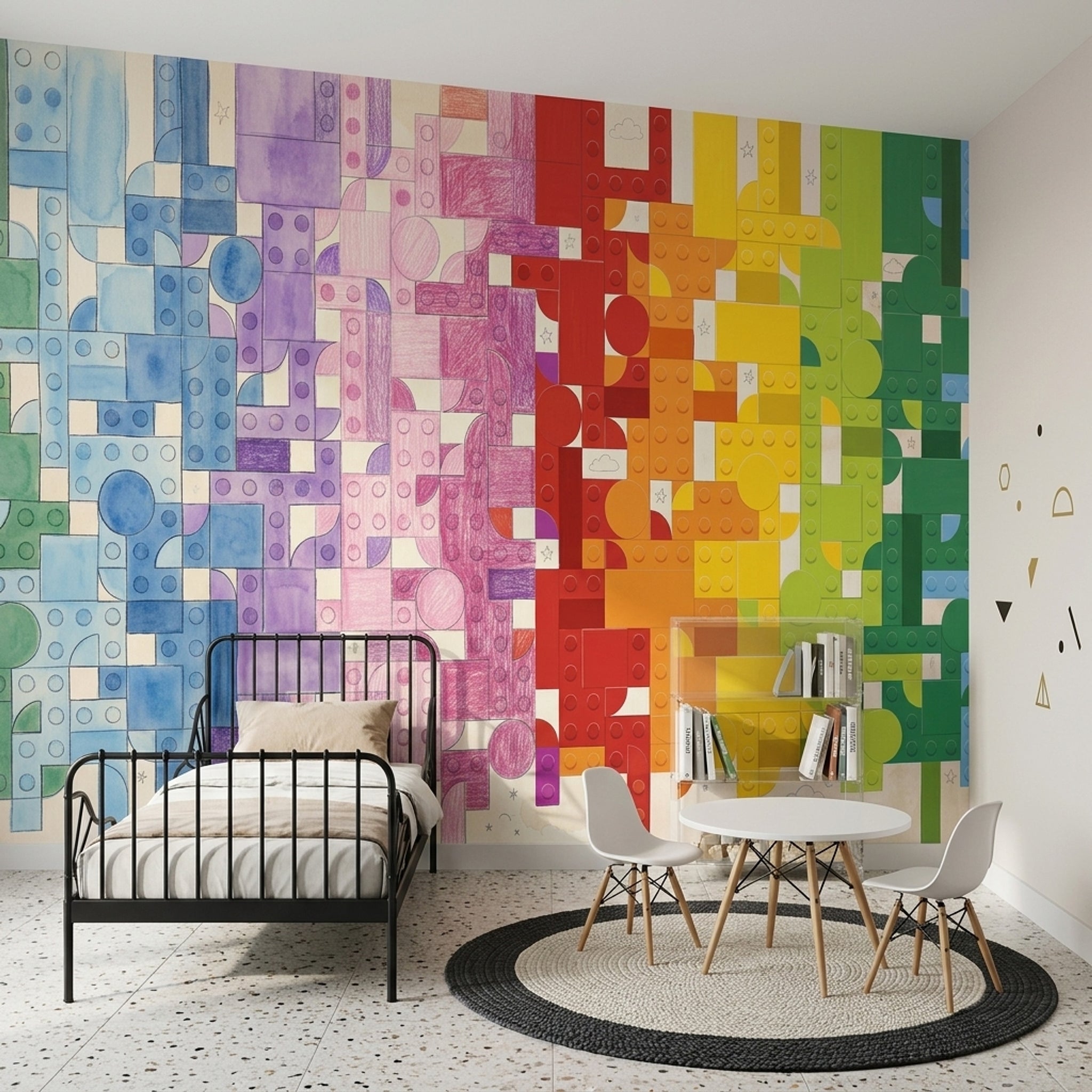 Interlocking Blocks Wallpaper Rainbow Gradient Toy Brick Studs Wall Mural