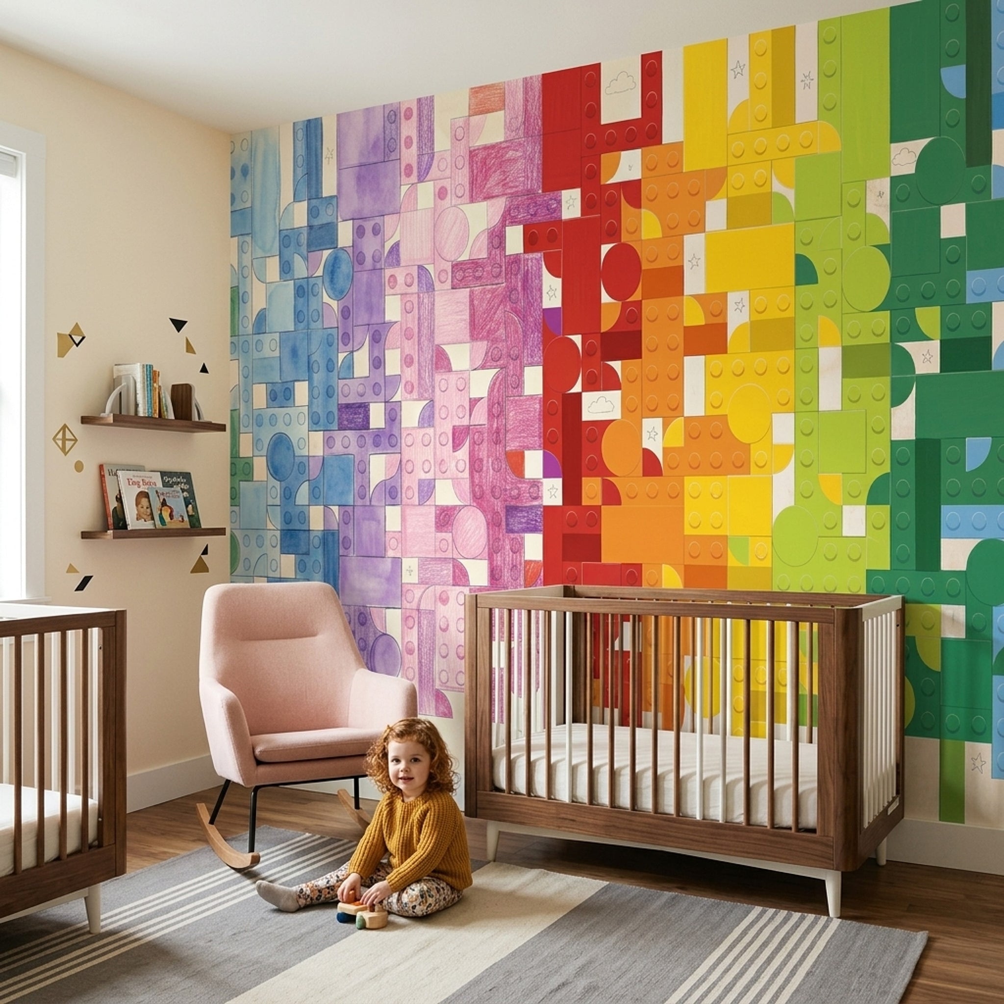 Interlocking Blocks Wallpaper Rainbow Gradient Toy Brick Studs Wall Mural