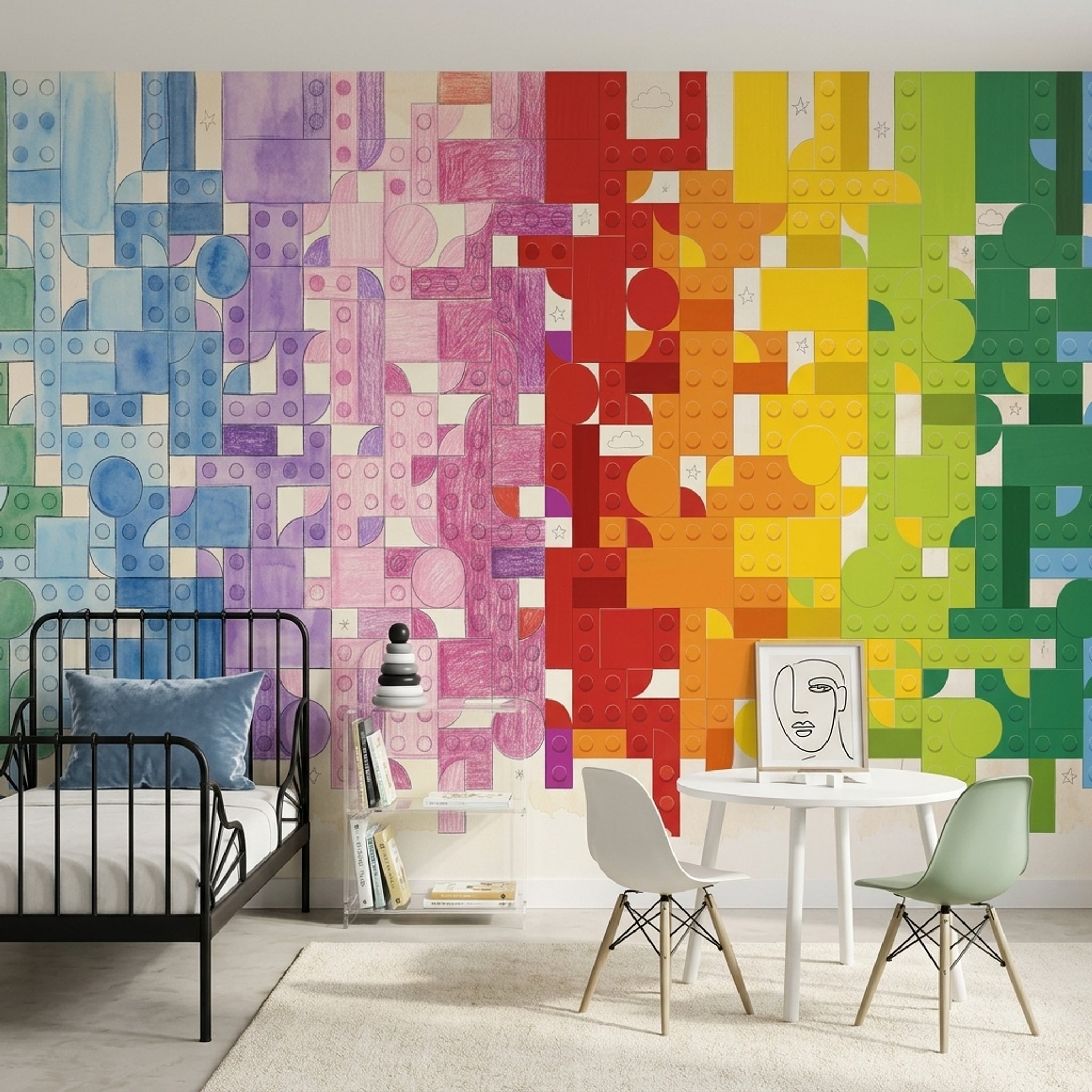 Interlocking Blocks Wallpaper Rainbow Gradient Toy Brick Studs Wall Mural