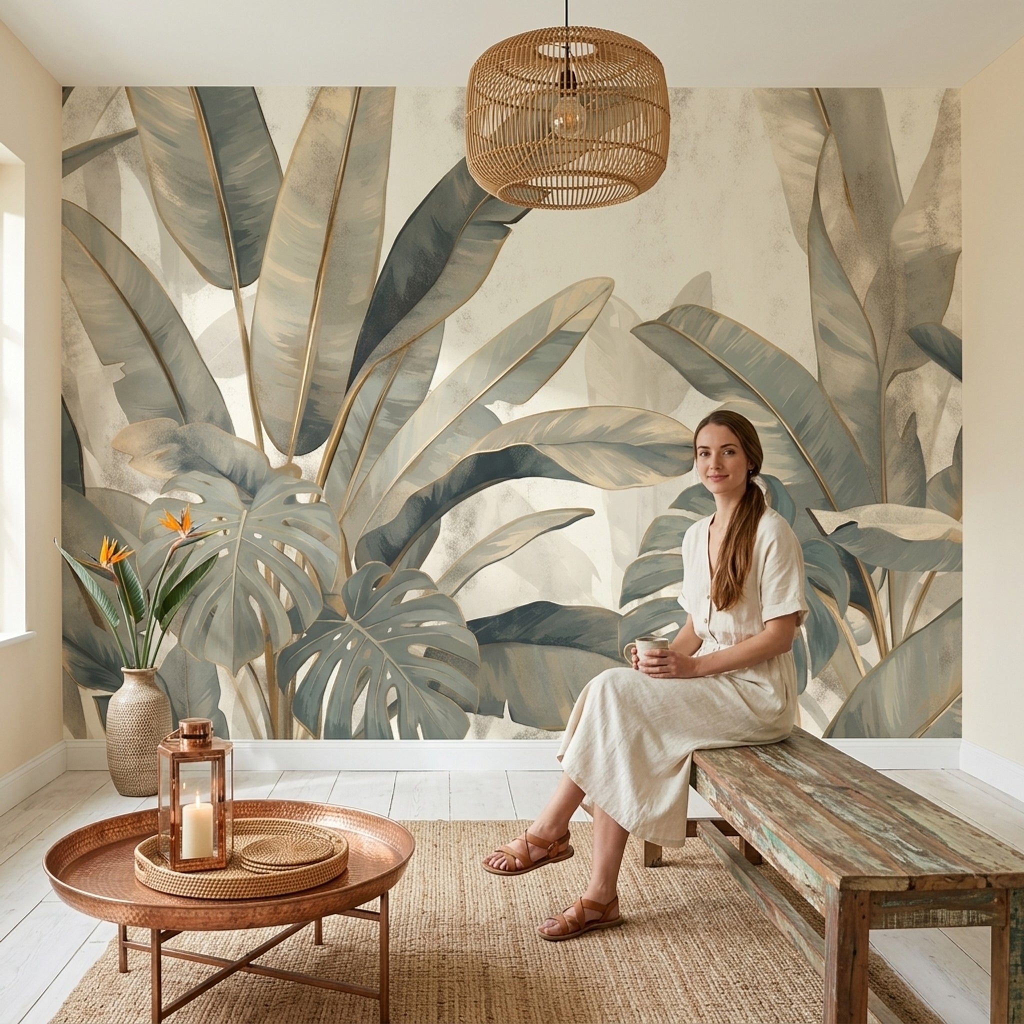 Tropical Leaves Wallpaper Monstera Banana Leaf Wall Mural