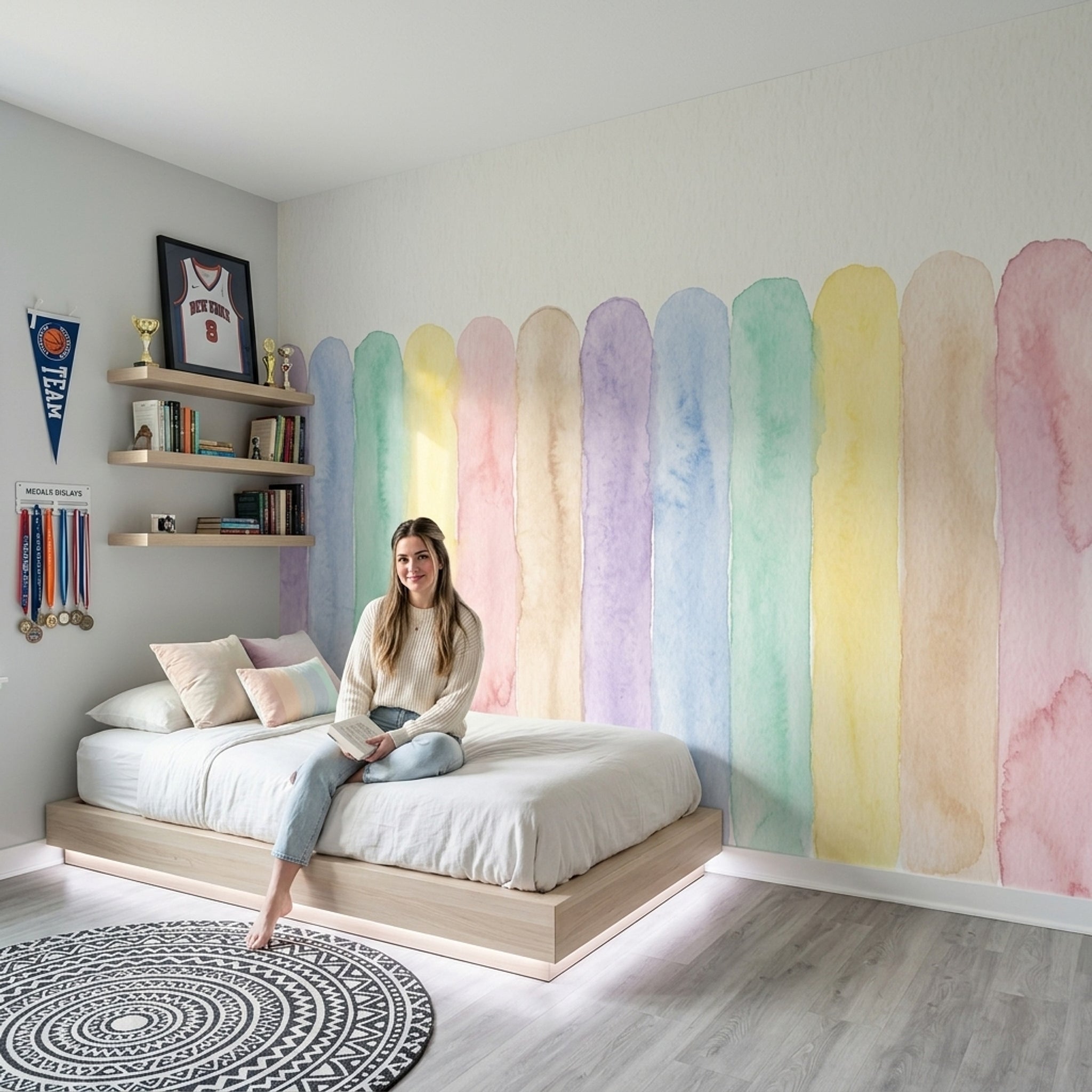 White Background Wallpaper Minimal Removable Watercolor Wall Decor