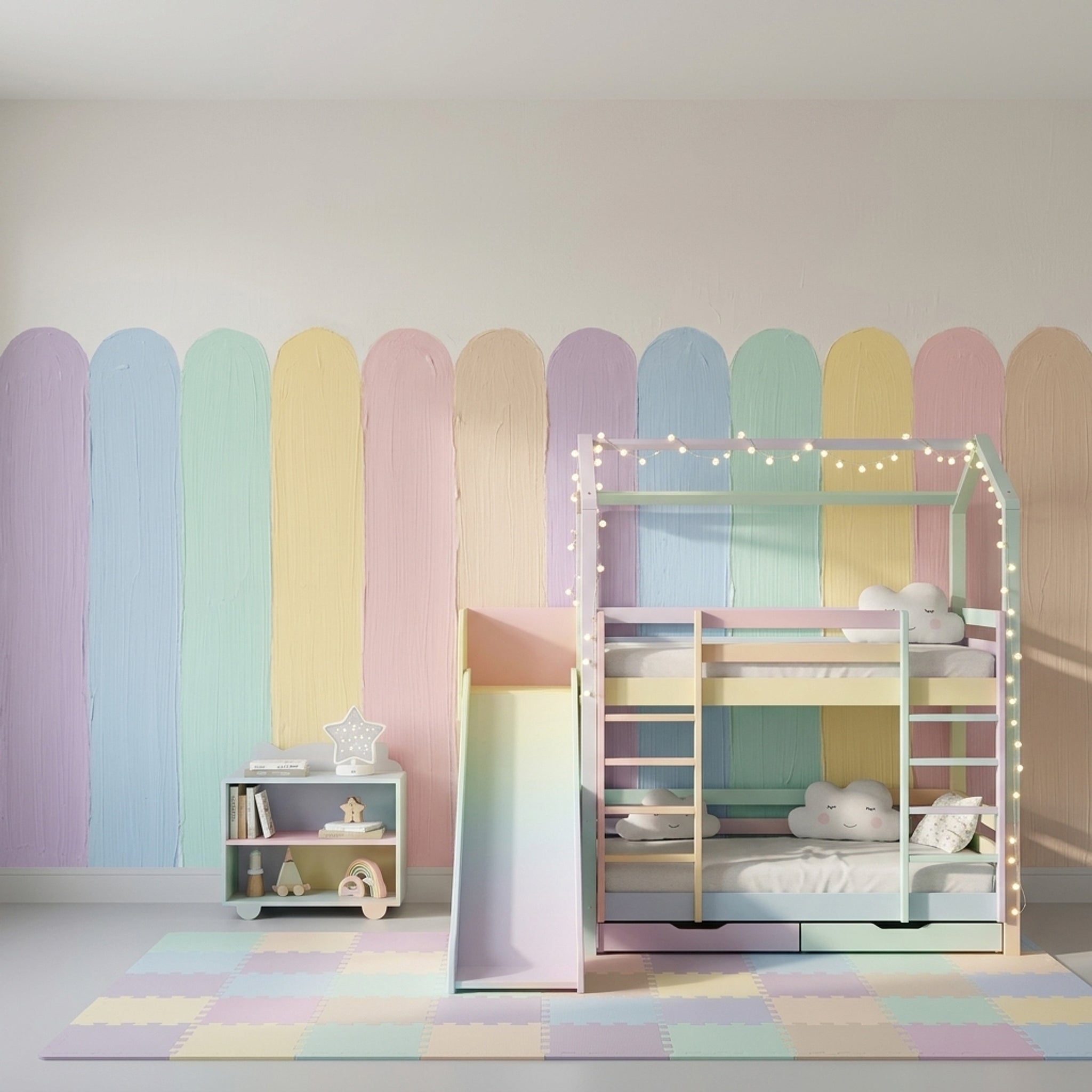 Pastel Stripes Wallpaper Hand Painted Brushstrokes Rounded Vertical Bands Wall Mural