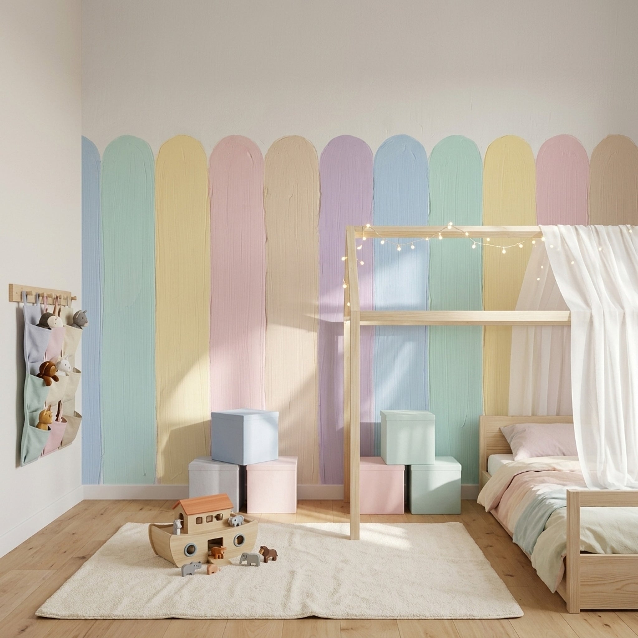 Pastel Stripes Wallpaper Hand Painted Brushstrokes Rounded Vertical Bands Wall Mural