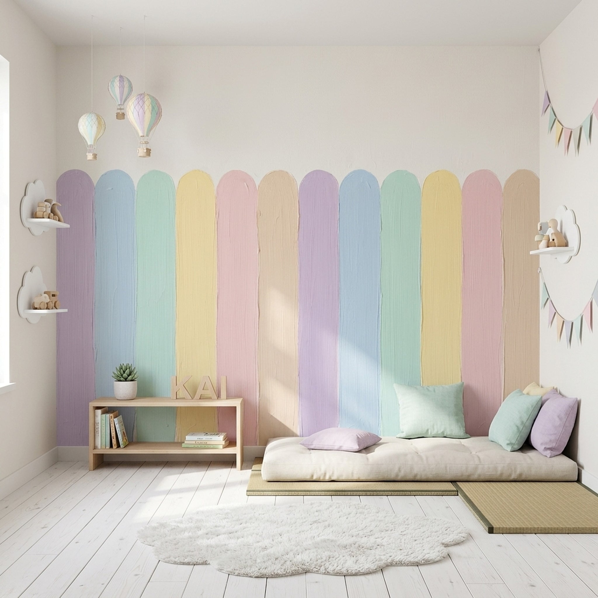 Pastel Stripes Wallpaper Hand Painted Brushstrokes Rounded Vertical Bands Wall Mural