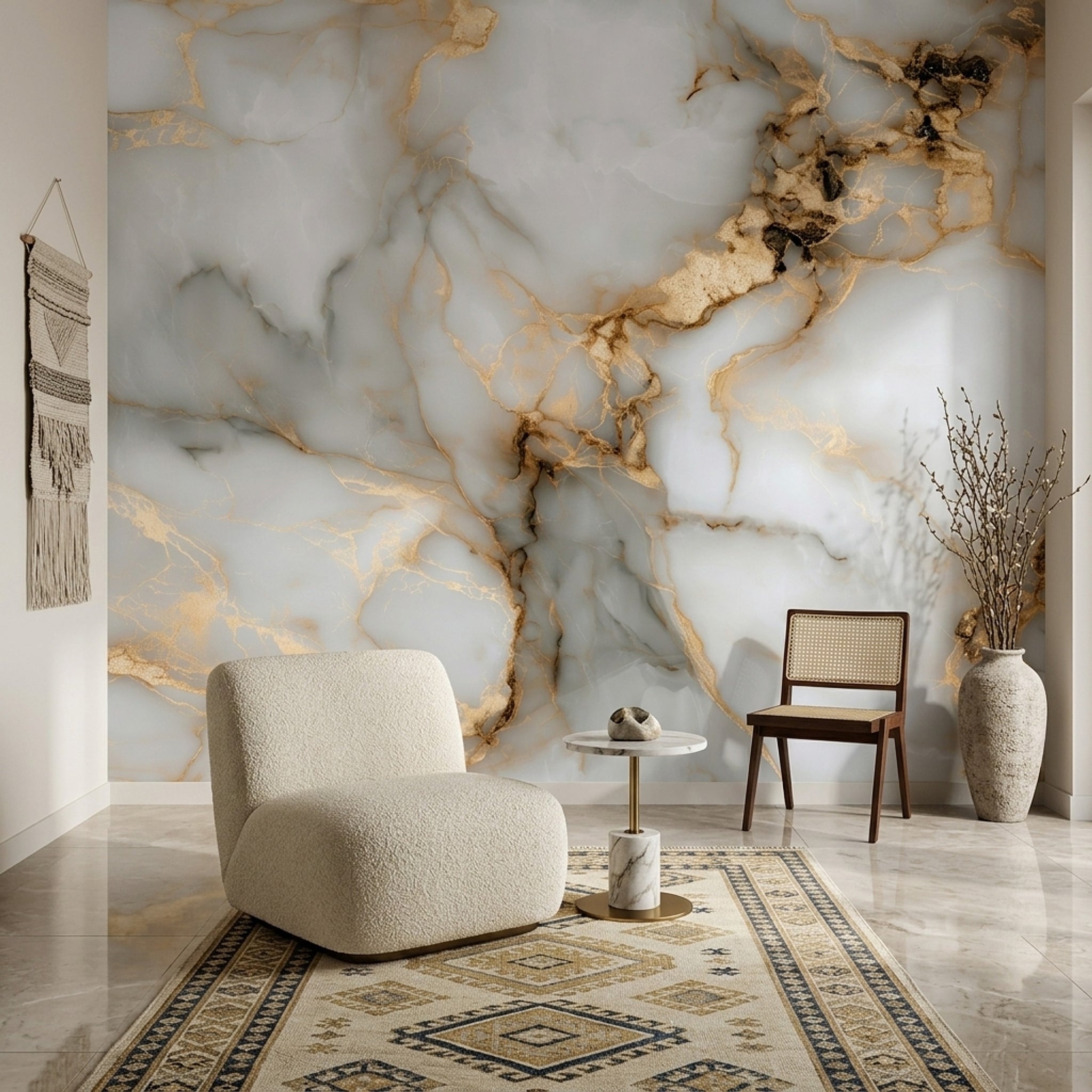 White Background Wallpaper Light Gray Gold Vein Wall Mural
