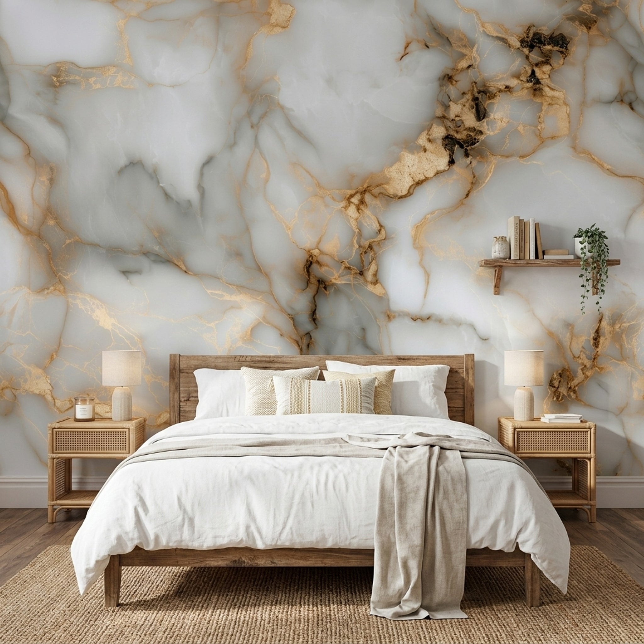 White Background Wallpaper Light Gray Gold Vein Wall Mural
