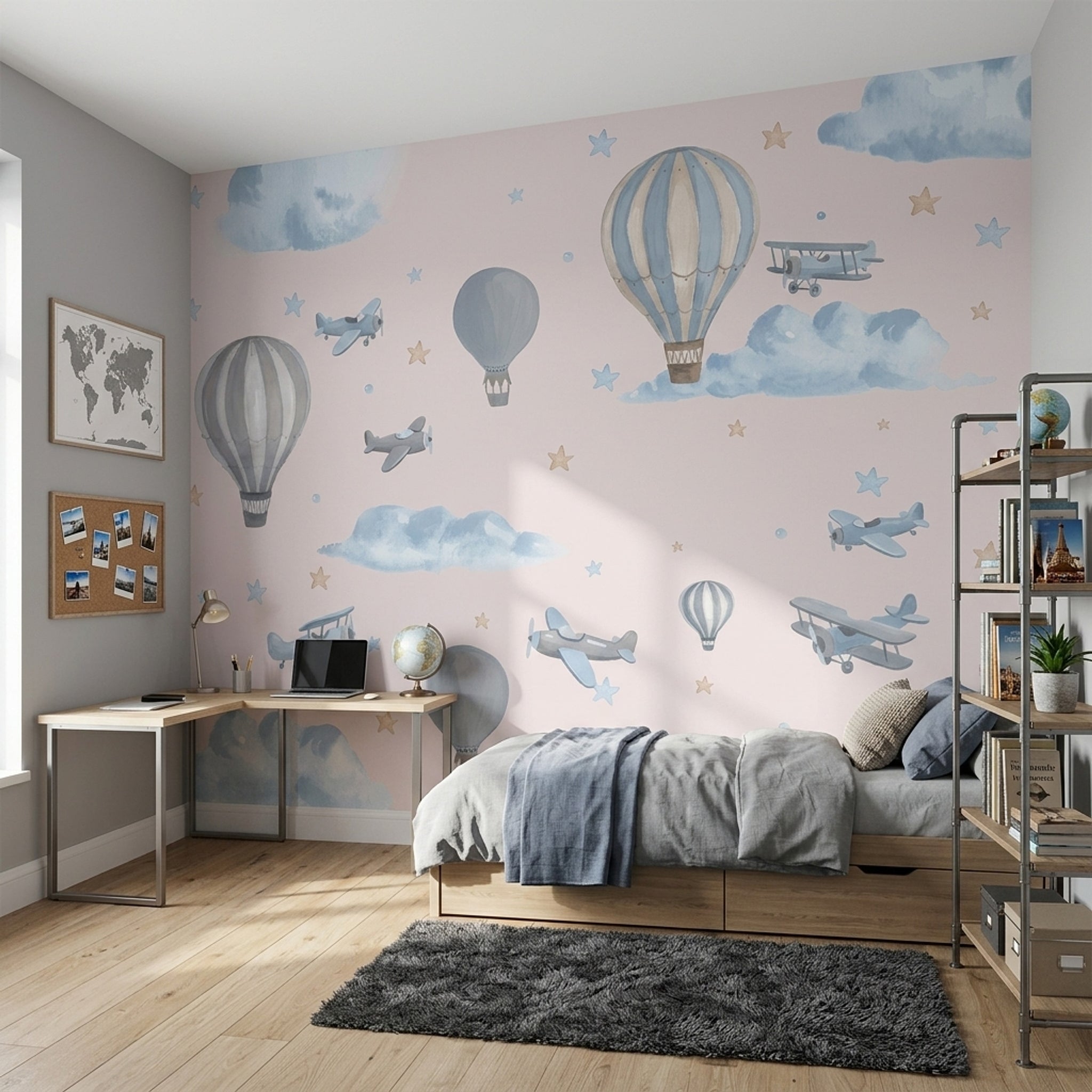 Hot Air Balloons Wallpaper Watercolor Vintage Airplanes Wall Mural