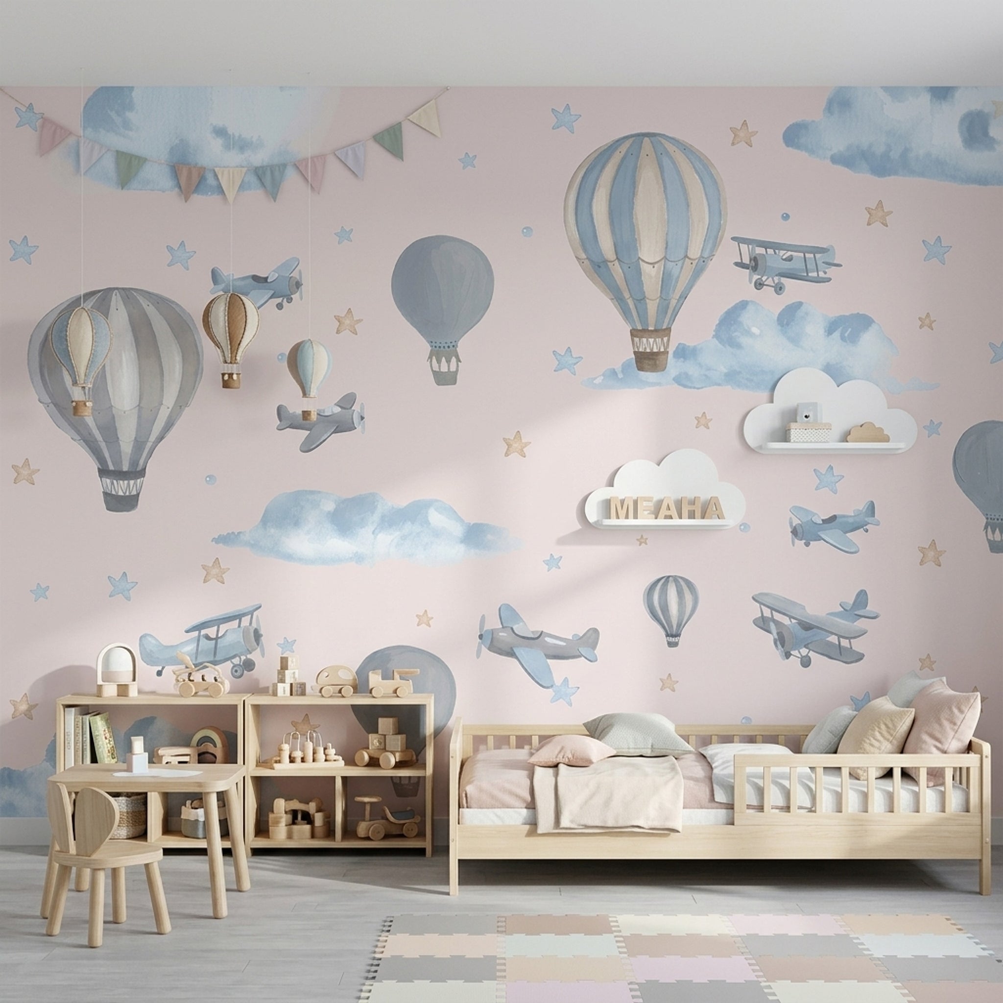 Hot Air Balloons Wallpaper Watercolor Vintage Airplanes Wall Mural