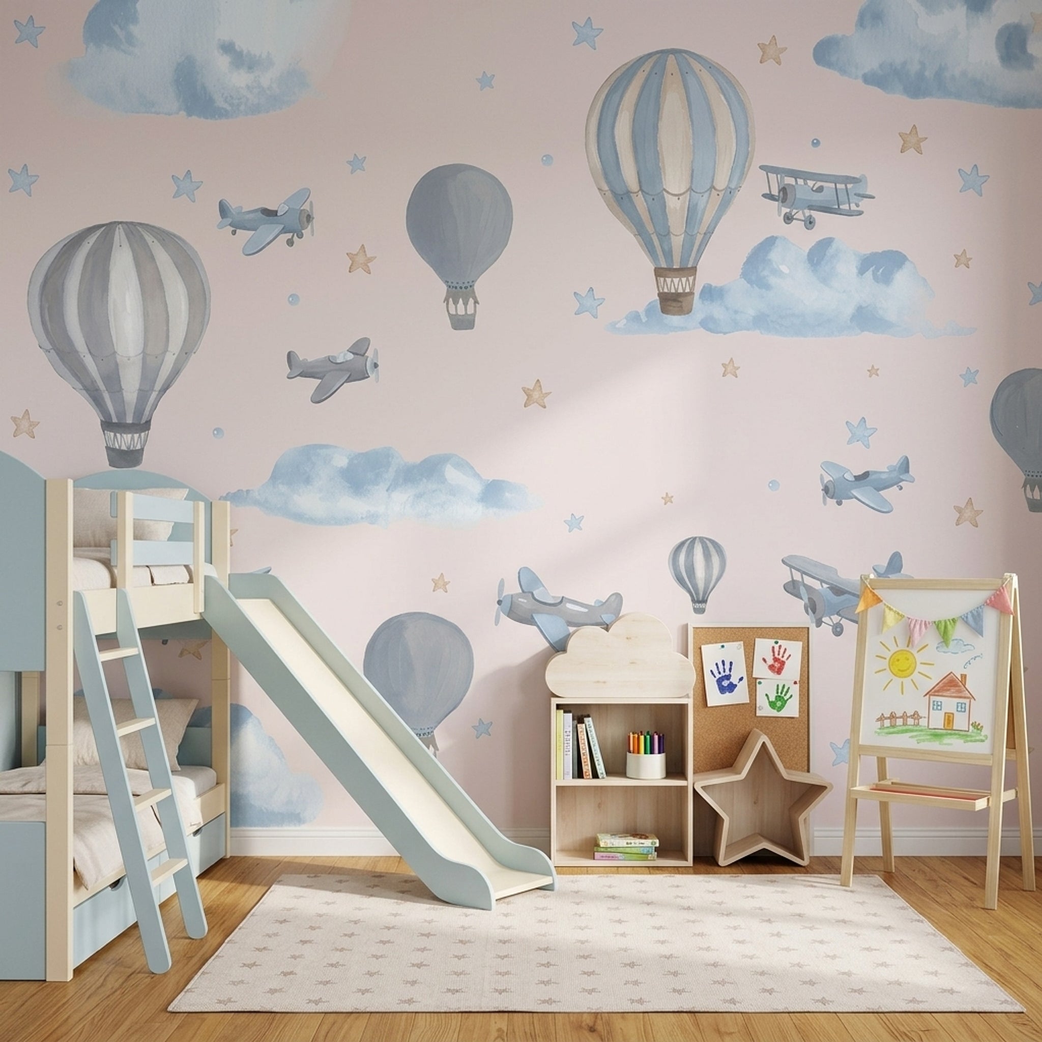 Hot Air Balloons Wallpaper Watercolor Vintage Airplanes Wall Mural