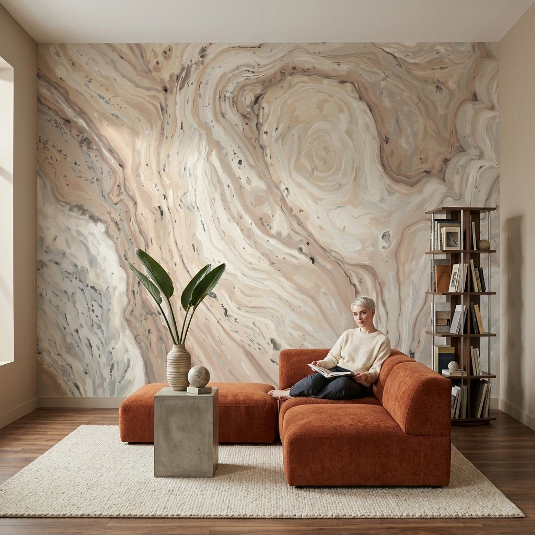 Marble Effect Wallpaper Abstract Swirl Beige Neutral Wall Mural