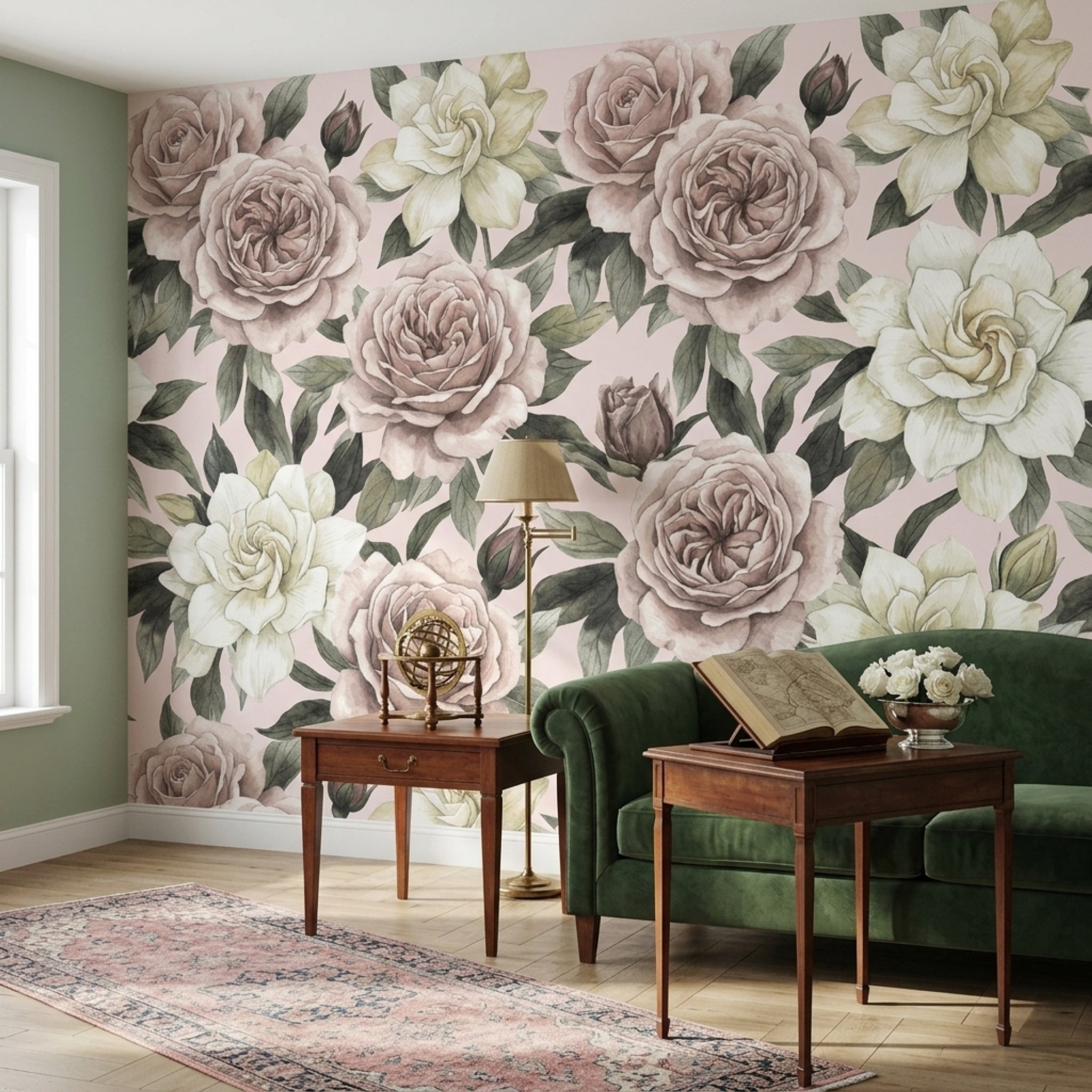 Vintage Wallpaper Pastel Pink Background Romantic Wall Mural