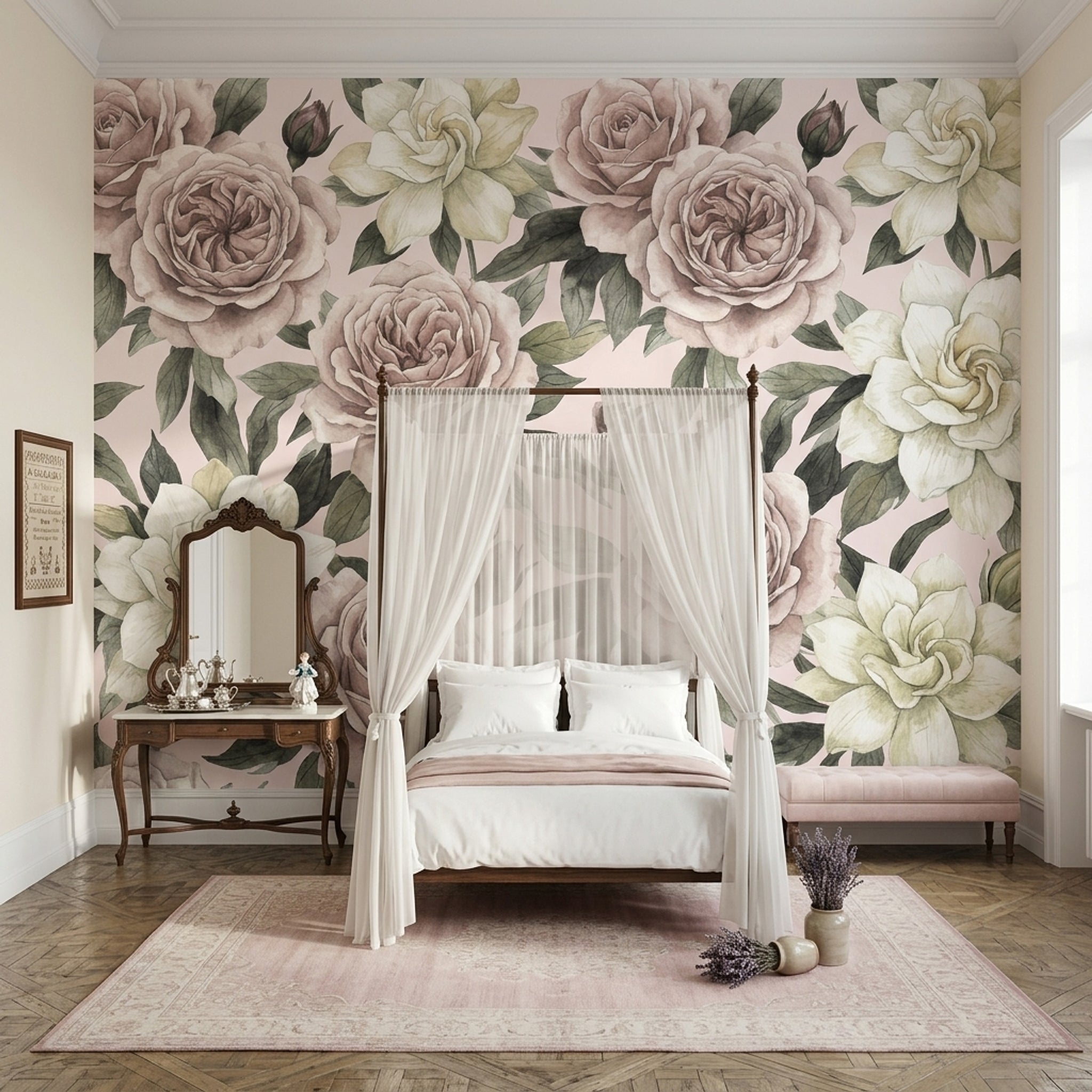 Vintage Wallpaper Pastel Pink Background Romantic Wall Mural