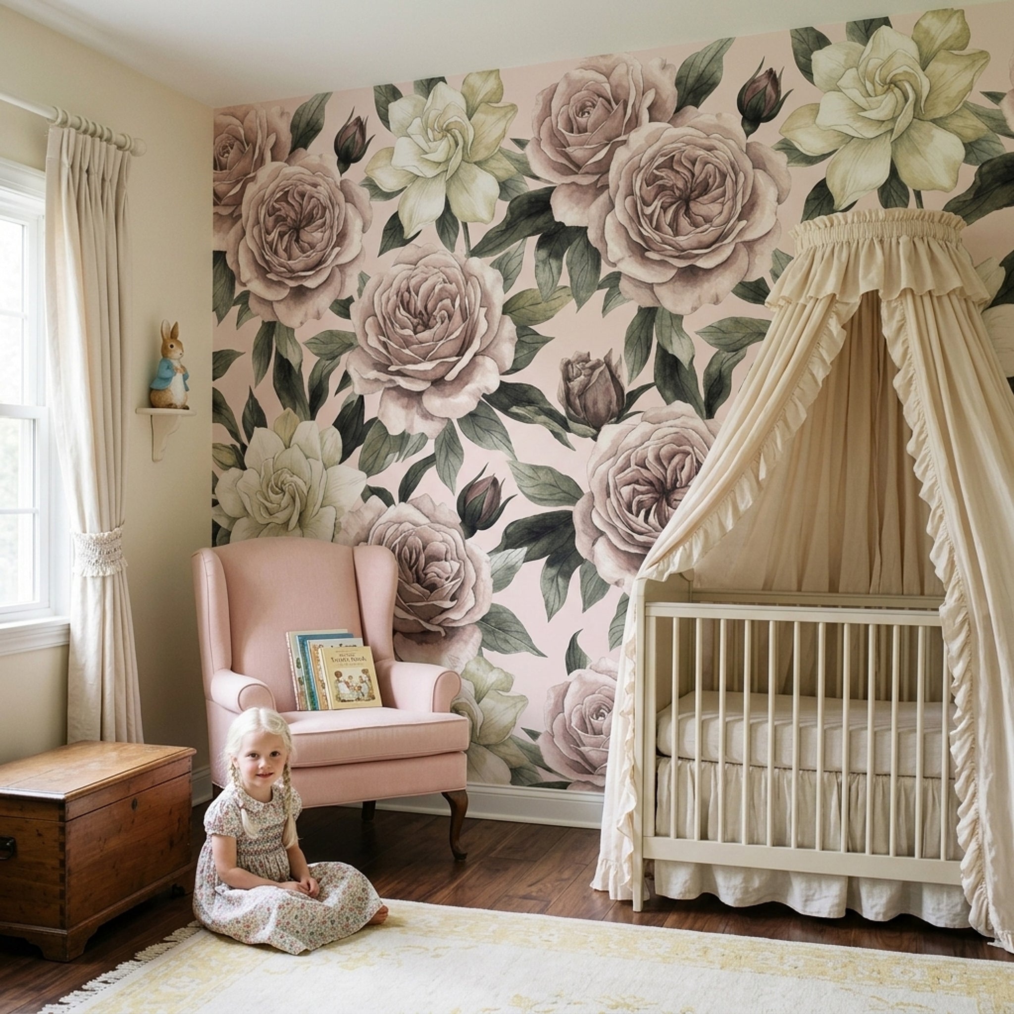 Vintage Wallpaper Pastel Pink Background Romantic Wall Mural