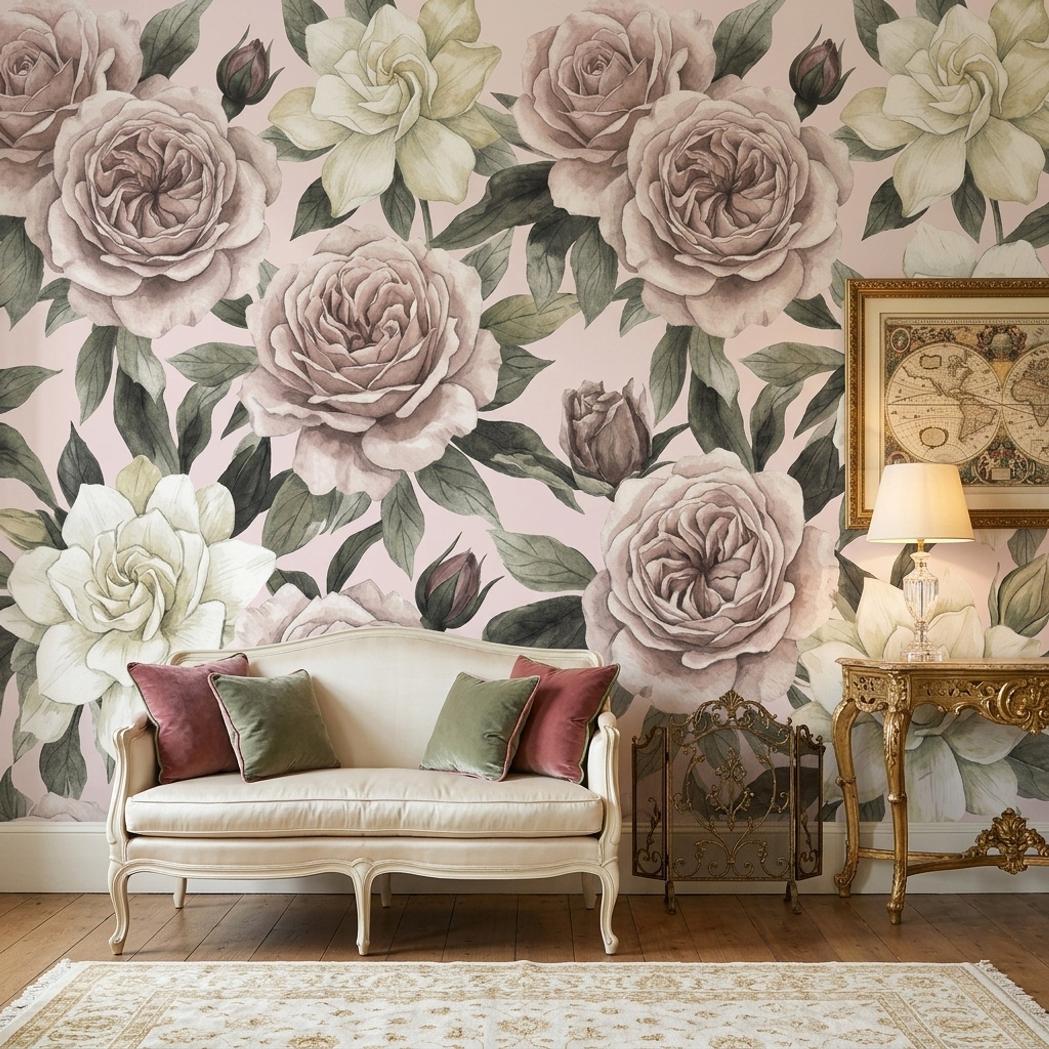 Vintage Wallpaper Pastel Pink Background Romantic Wall Mural