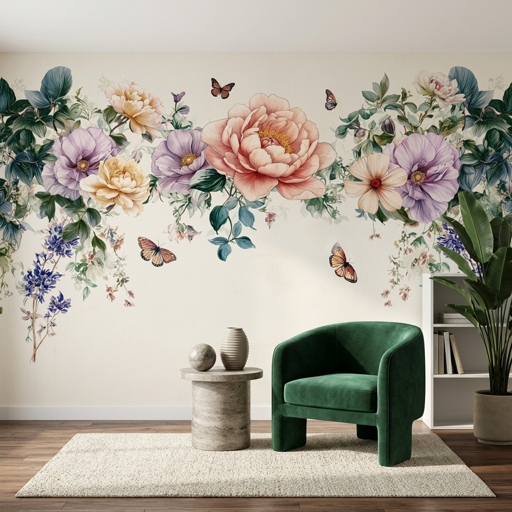 Floral Garland Wallpaper Botanical Illustration Pastel Flowers Wall Mural