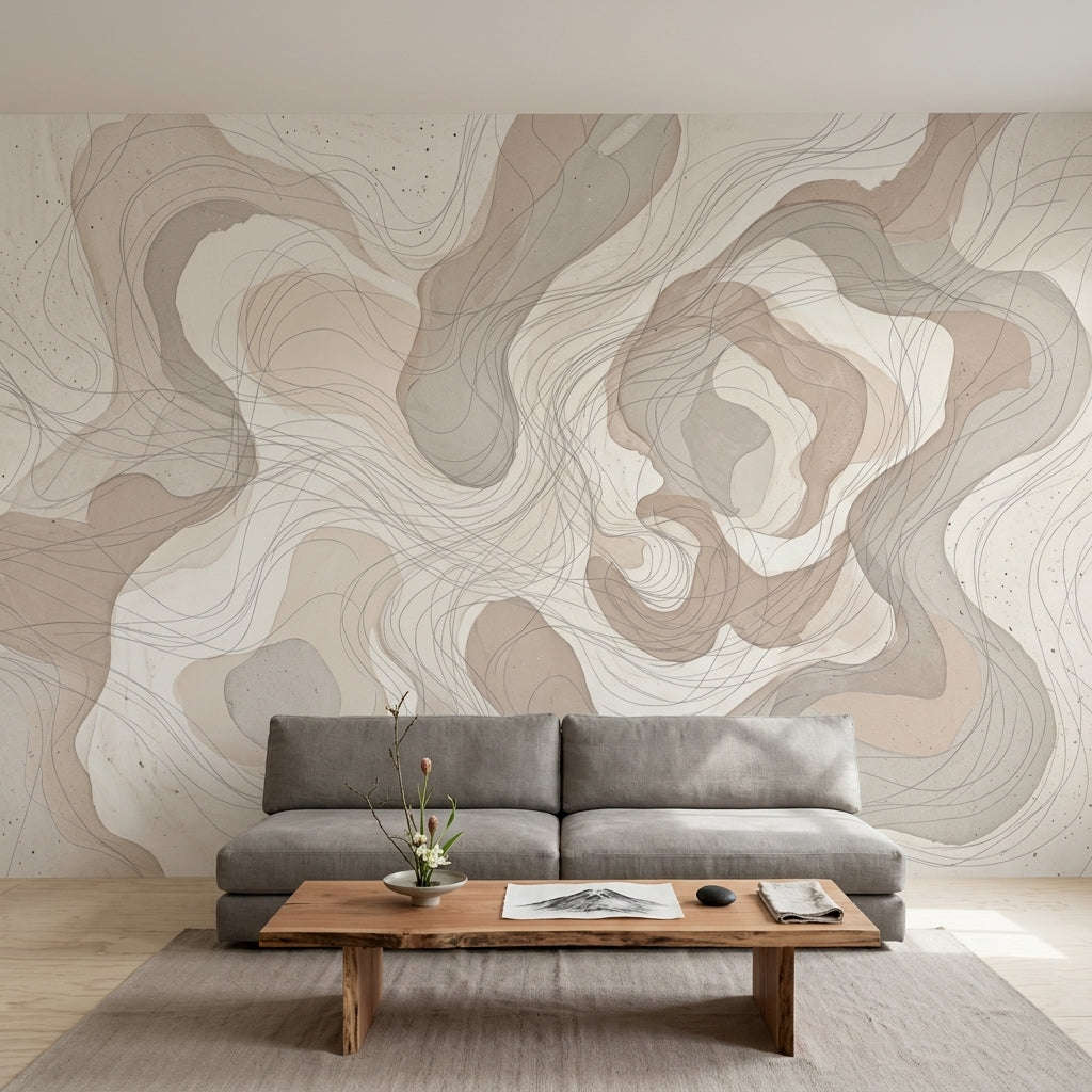 Organic Shapes Wallpaper Flowing Lines Watercolor Wash Wall Mural