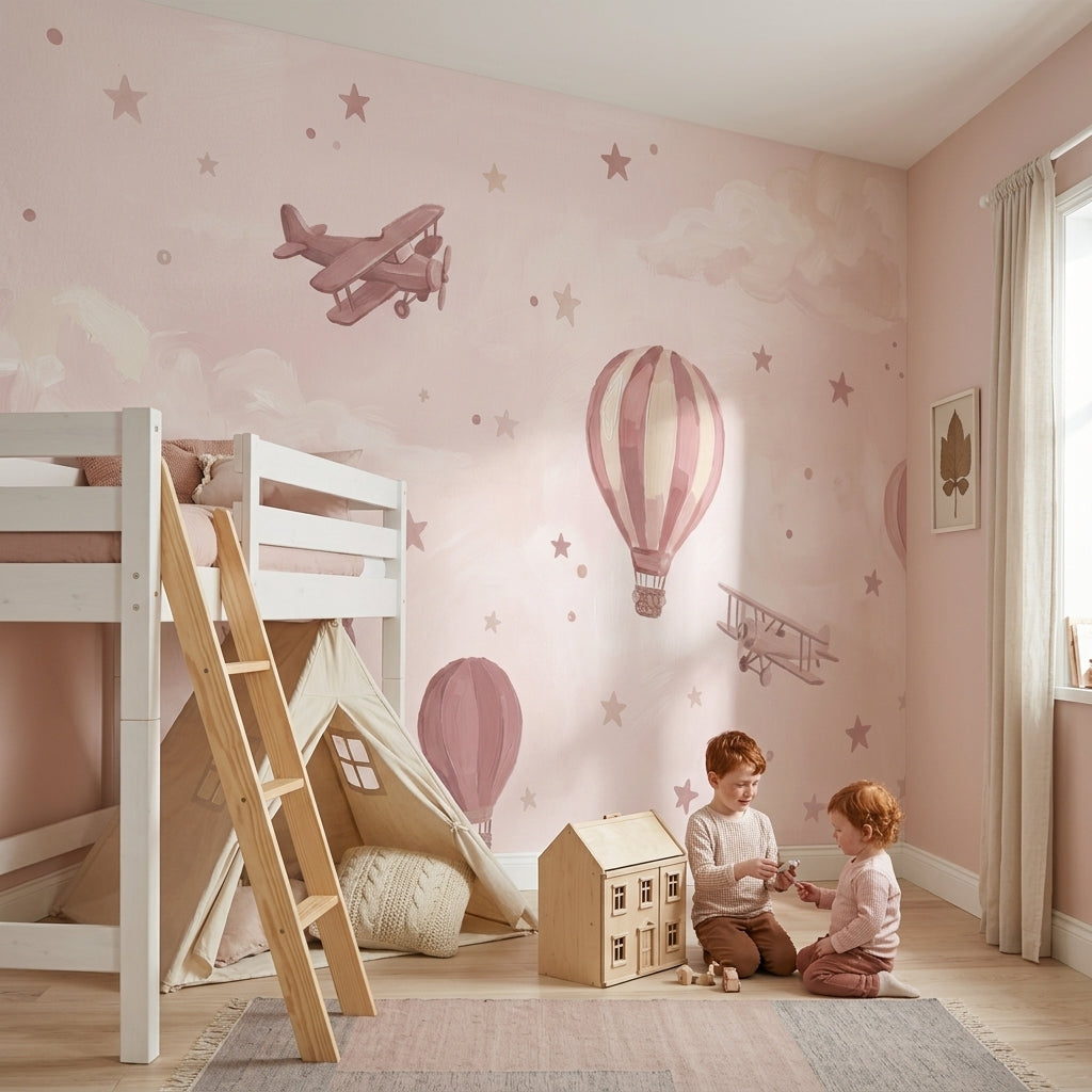 Hot Air Balloons Wallpaper Biplanes Removable Whimsical Sky Wall Decor