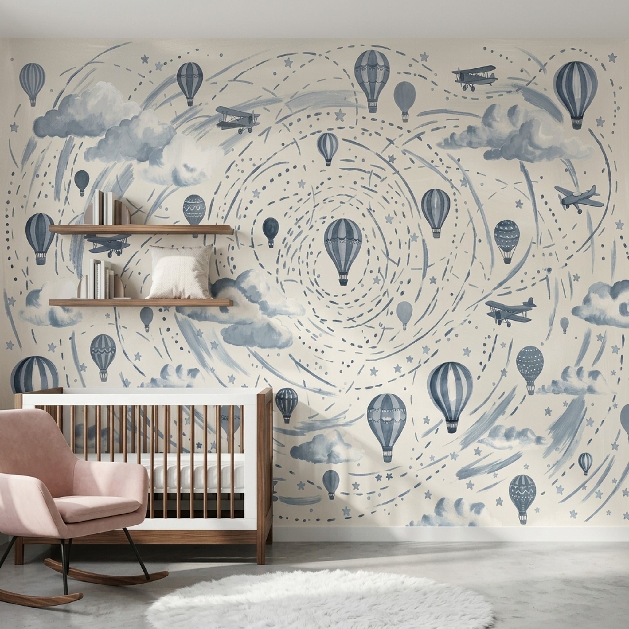Hot Air Balloons Wallpaper Vintage Airplanes Sky Theme Wall Mural