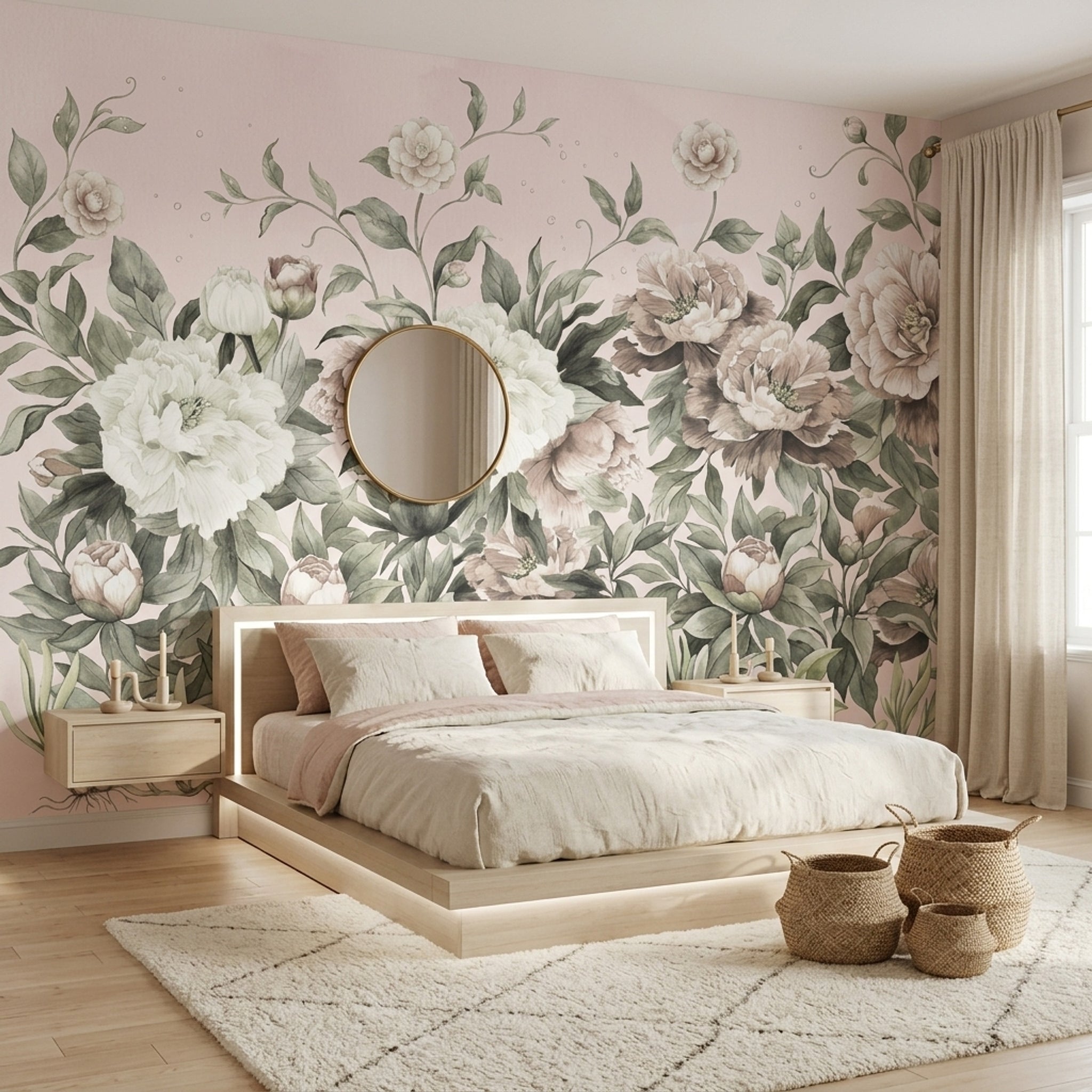 Peonies Wallpaper Watercolor Botanical Wall Mural
