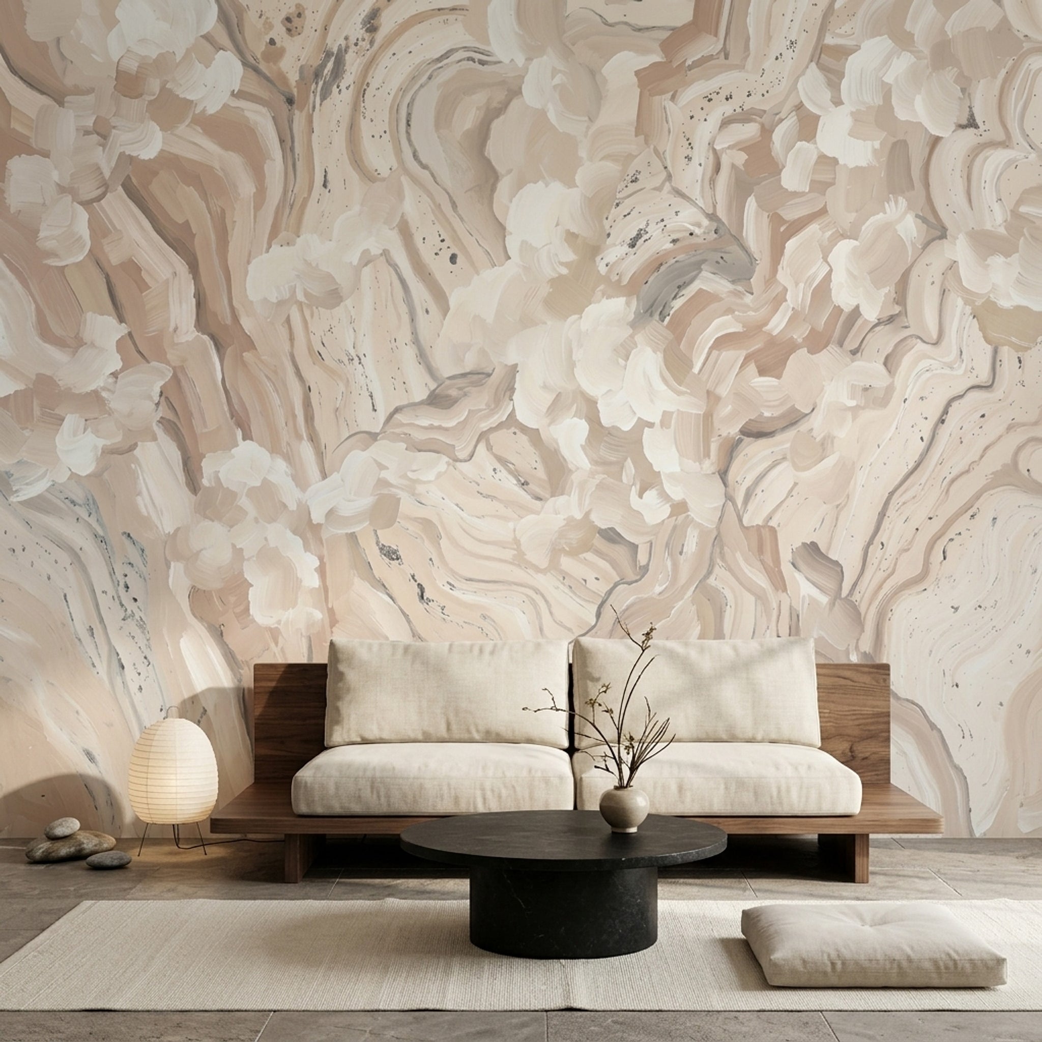 Abstract Marble Wallpaper Beige Swirl Texture Wall Mural
