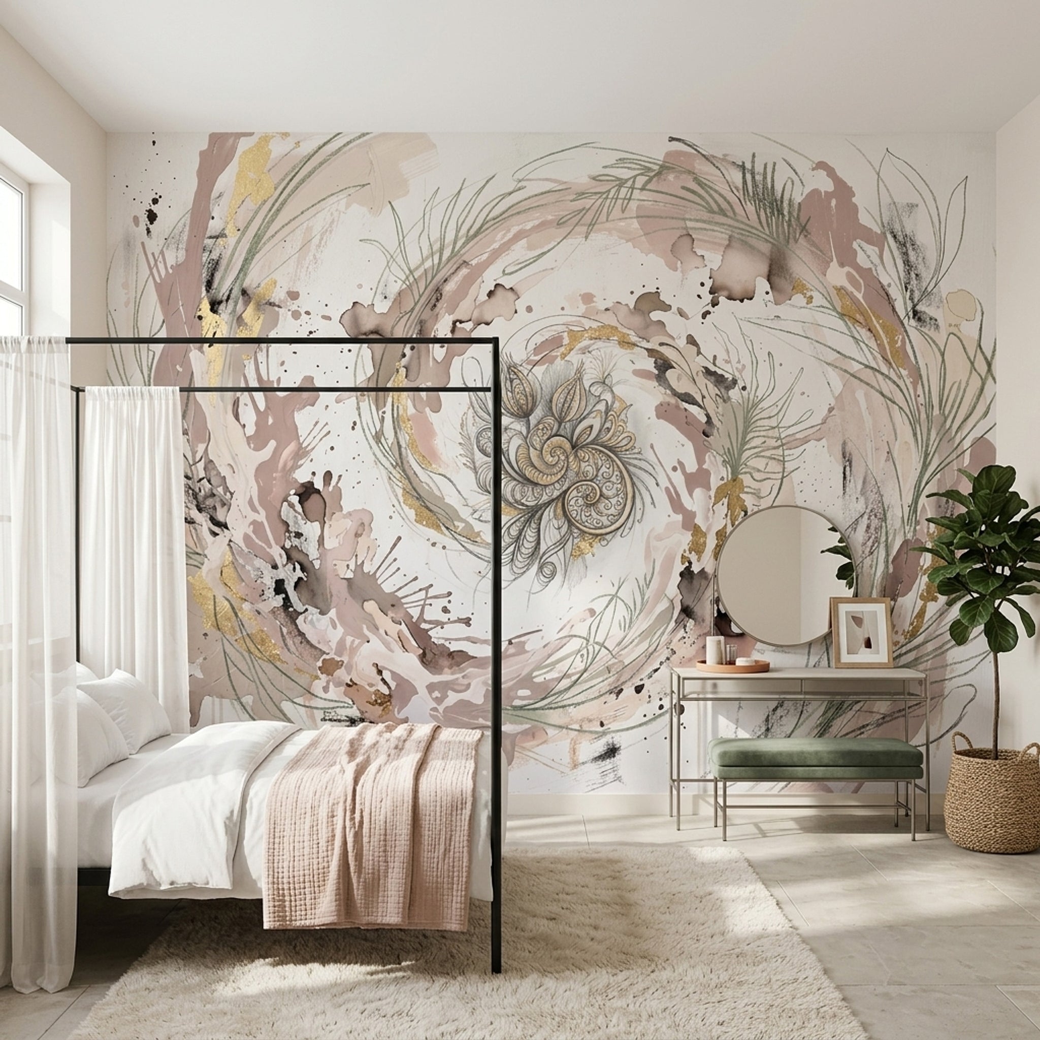 Abstract Watercolor Wallpaper Floral Mandala Swirl Spiral Wall Mural
