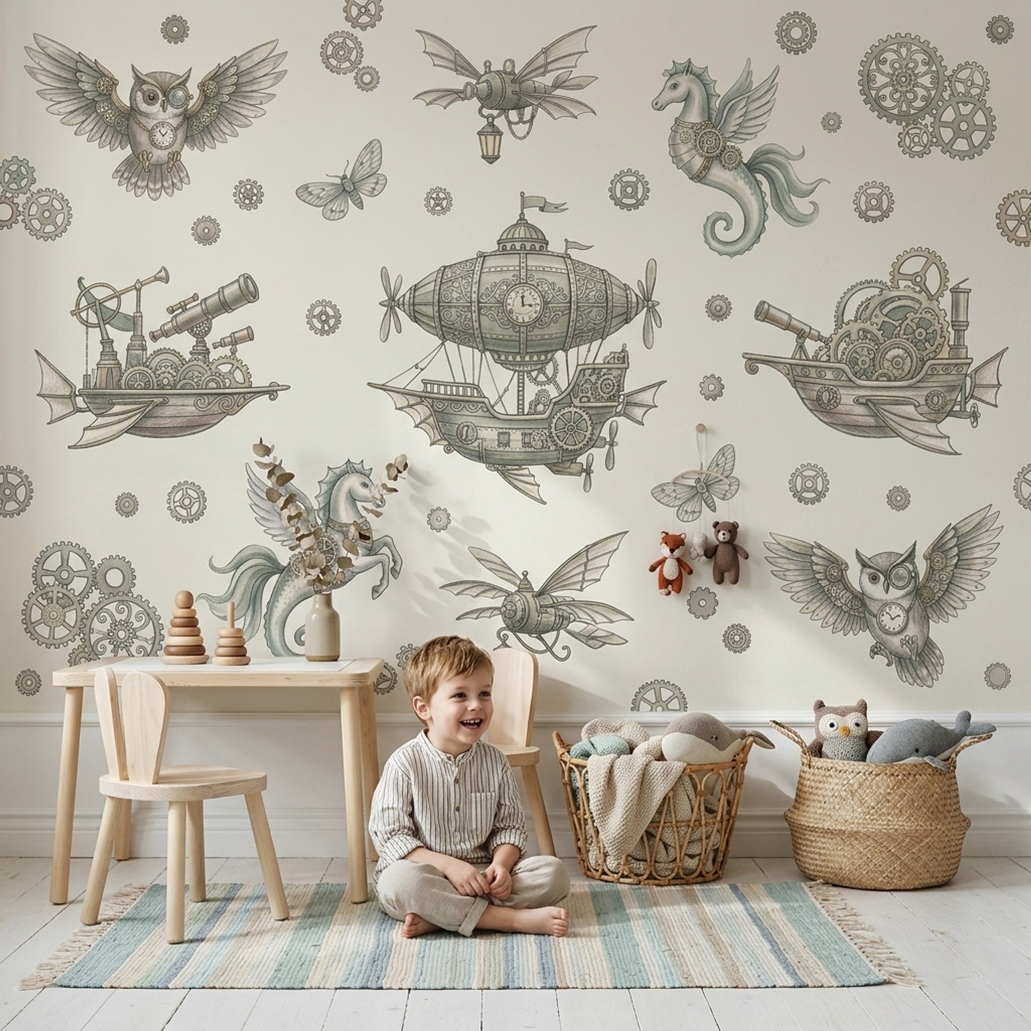 Steampunk Wallpaper Airship Removable Gears Wall Decor