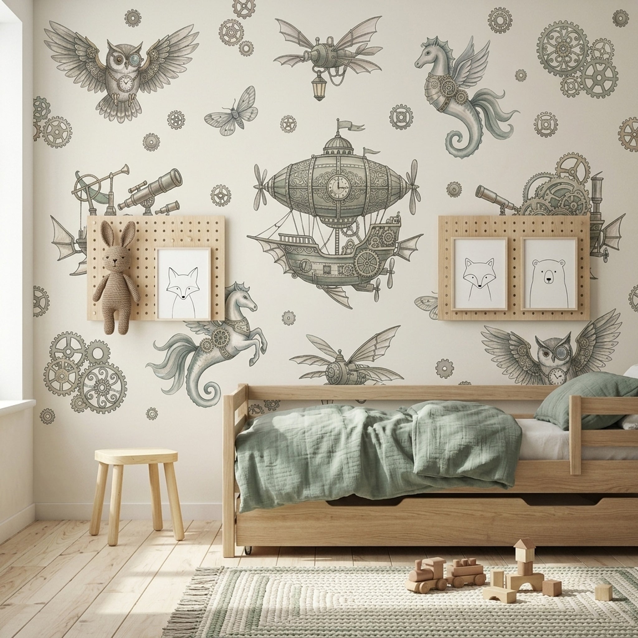 Steampunk Wallpaper Airship Removable Gears Wall Decor
