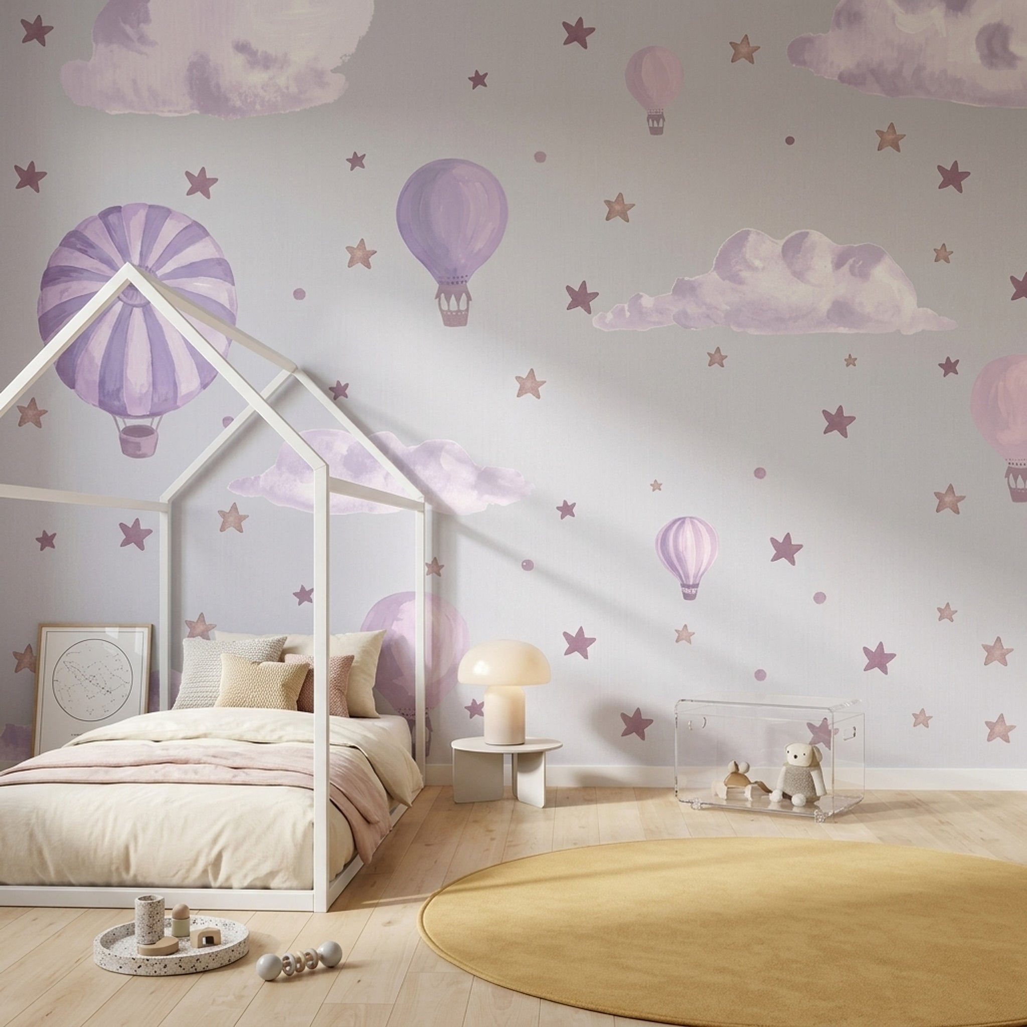 Hot Air Balloons Wallpaper Pastel Purple Nursery Removable Wall Decor