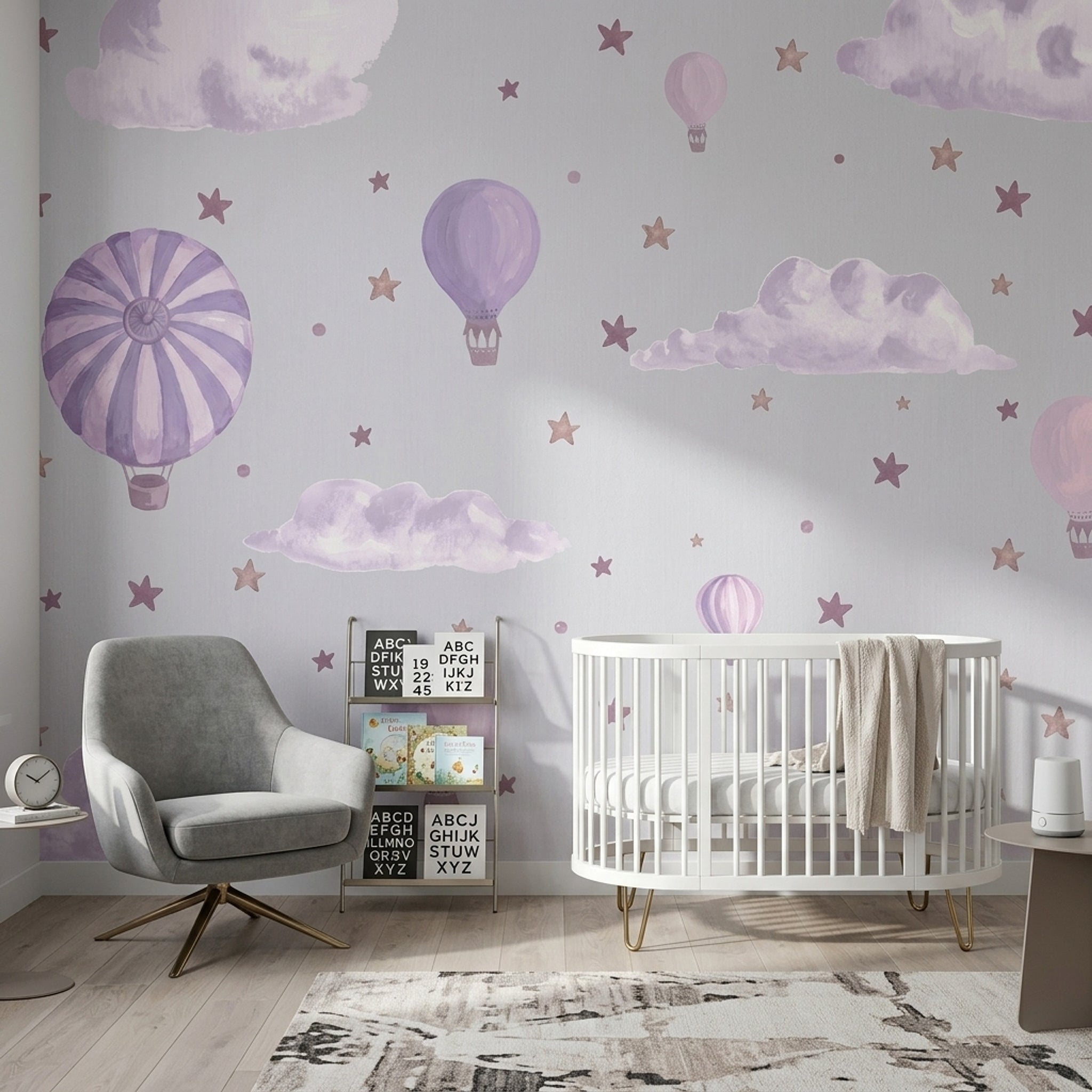 Hot Air Balloons Wallpaper Pastel Purple Nursery Removable Wall Decor