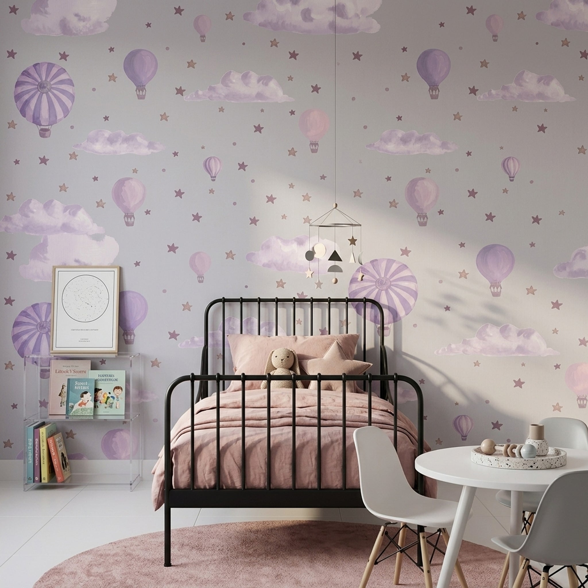 Hot Air Balloons Wallpaper Pastel Purple Nursery Removable Wall Decor