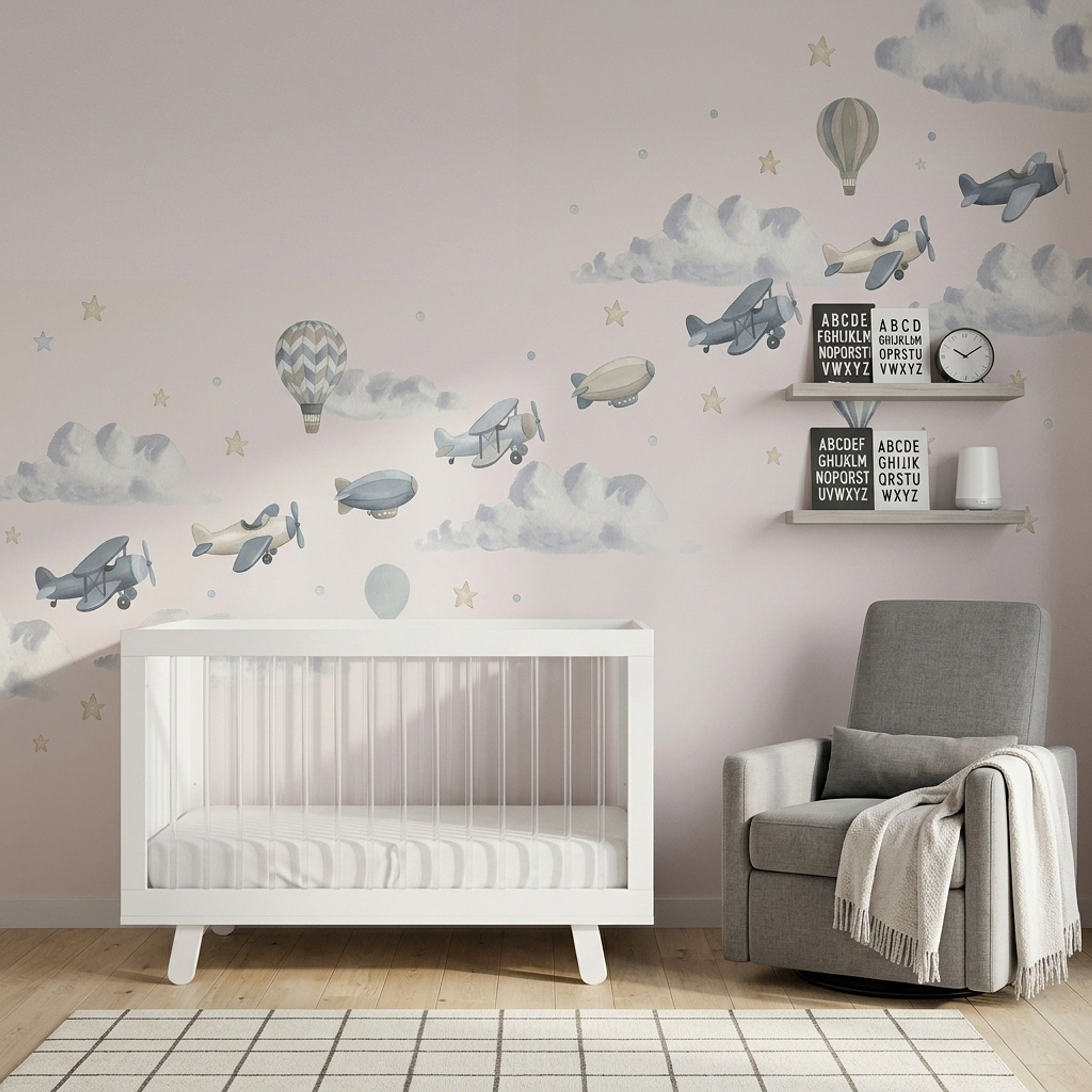 Watercolor Wallpaper Airplanes Nursery Removable Wall Decor