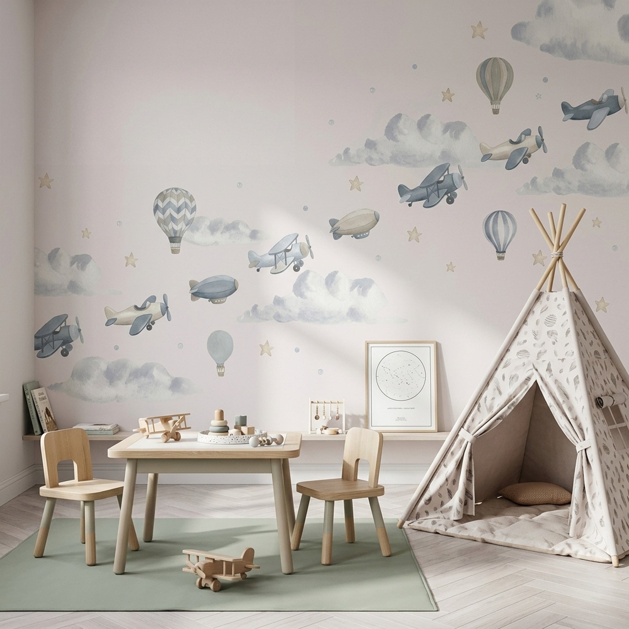 Watercolor Wallpaper Airplanes Nursery Removable Wall Decor