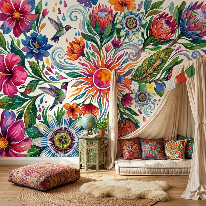 Watercolor Texture Wallpaper Botanical Floral Removable Wall Decor