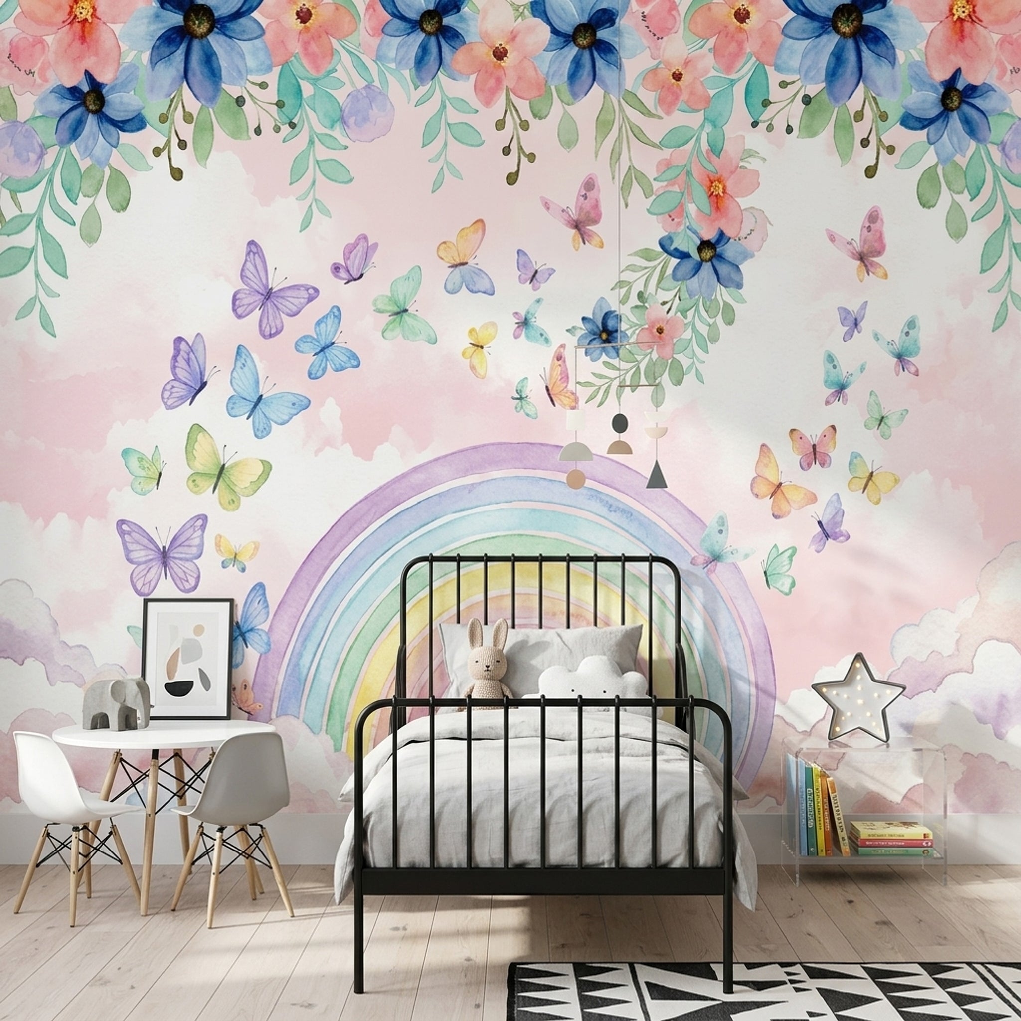 Watercolor Wallpaper Pastel Floral Border Wall Mural