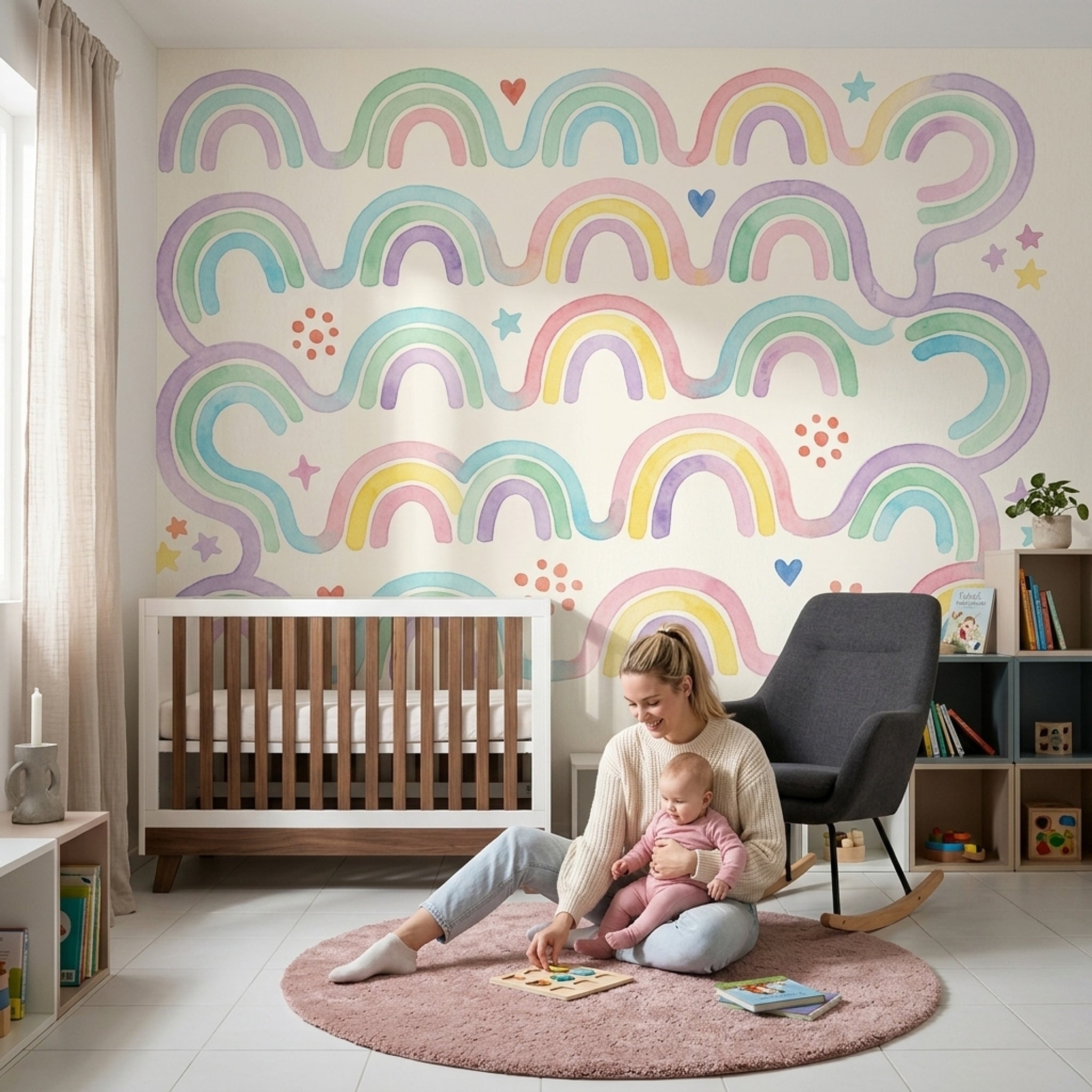 Pastel Rainbow Wallpaper Watercolor Whimsical Wall Mural