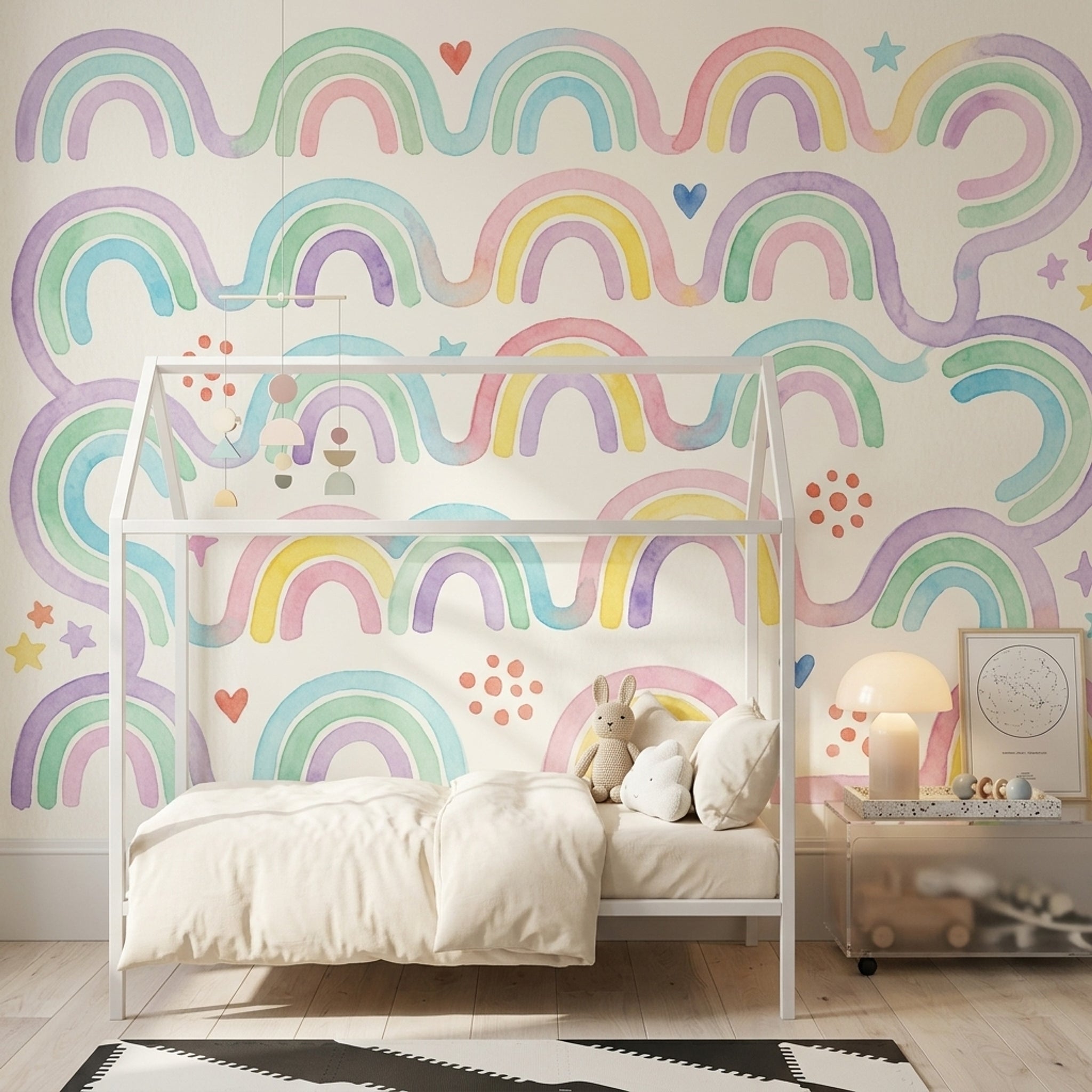 Pastel Rainbow Wallpaper Watercolor Whimsical Wall Mural
