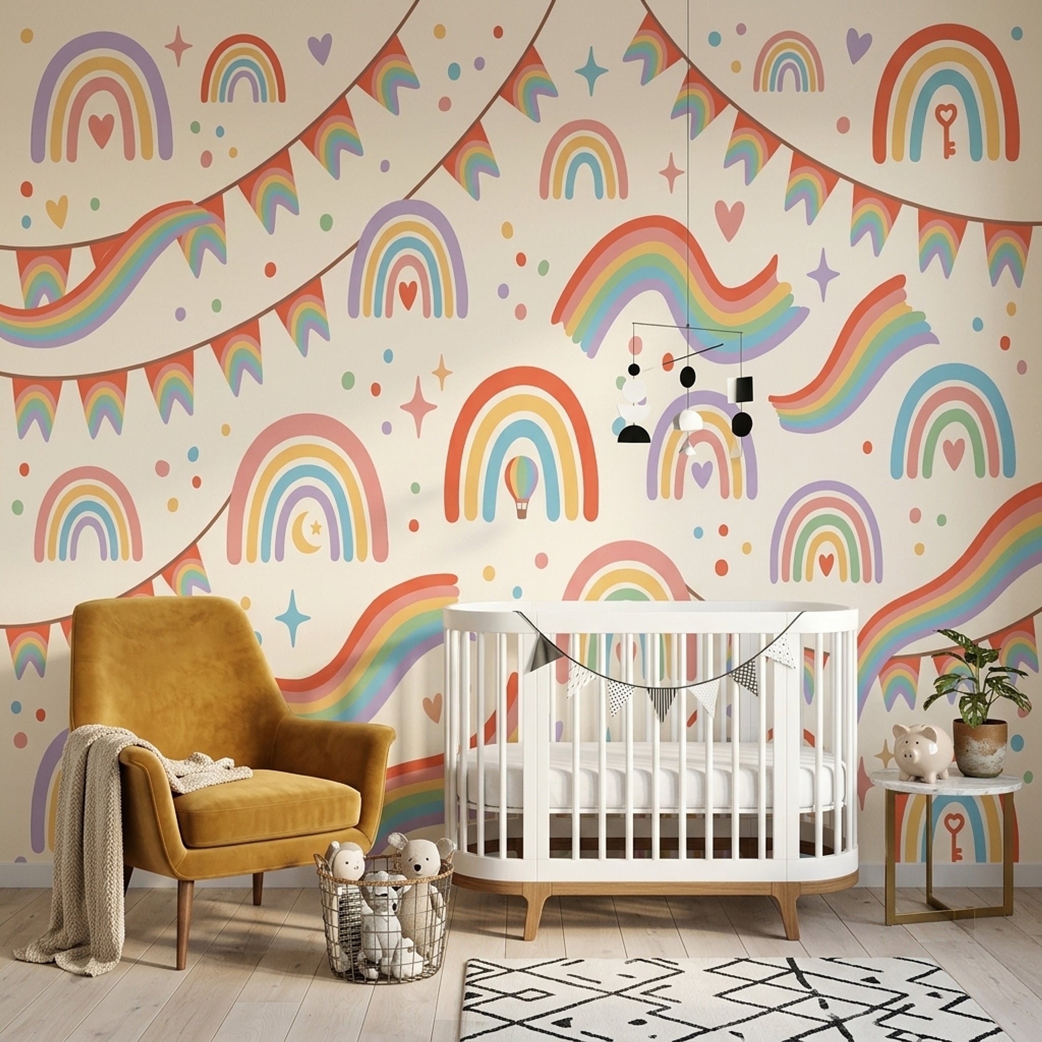 Rainbow Wallpaper Pastel Removable Cream Background Wall Decor