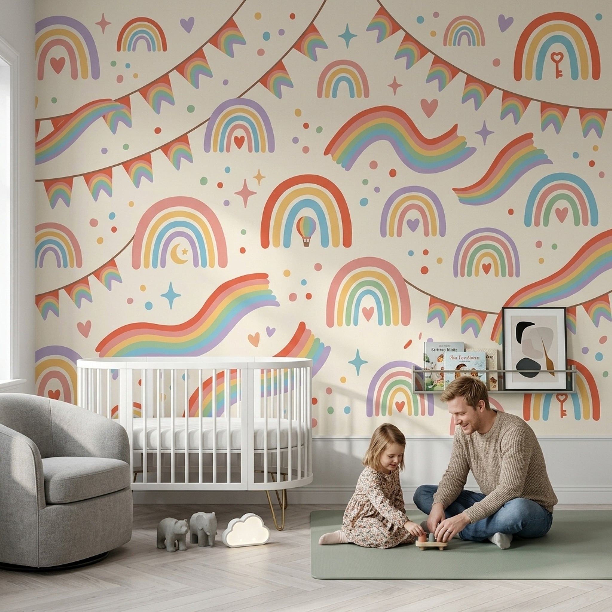 Rainbow Wallpaper Pastel Removable Cream Background Wall Decor